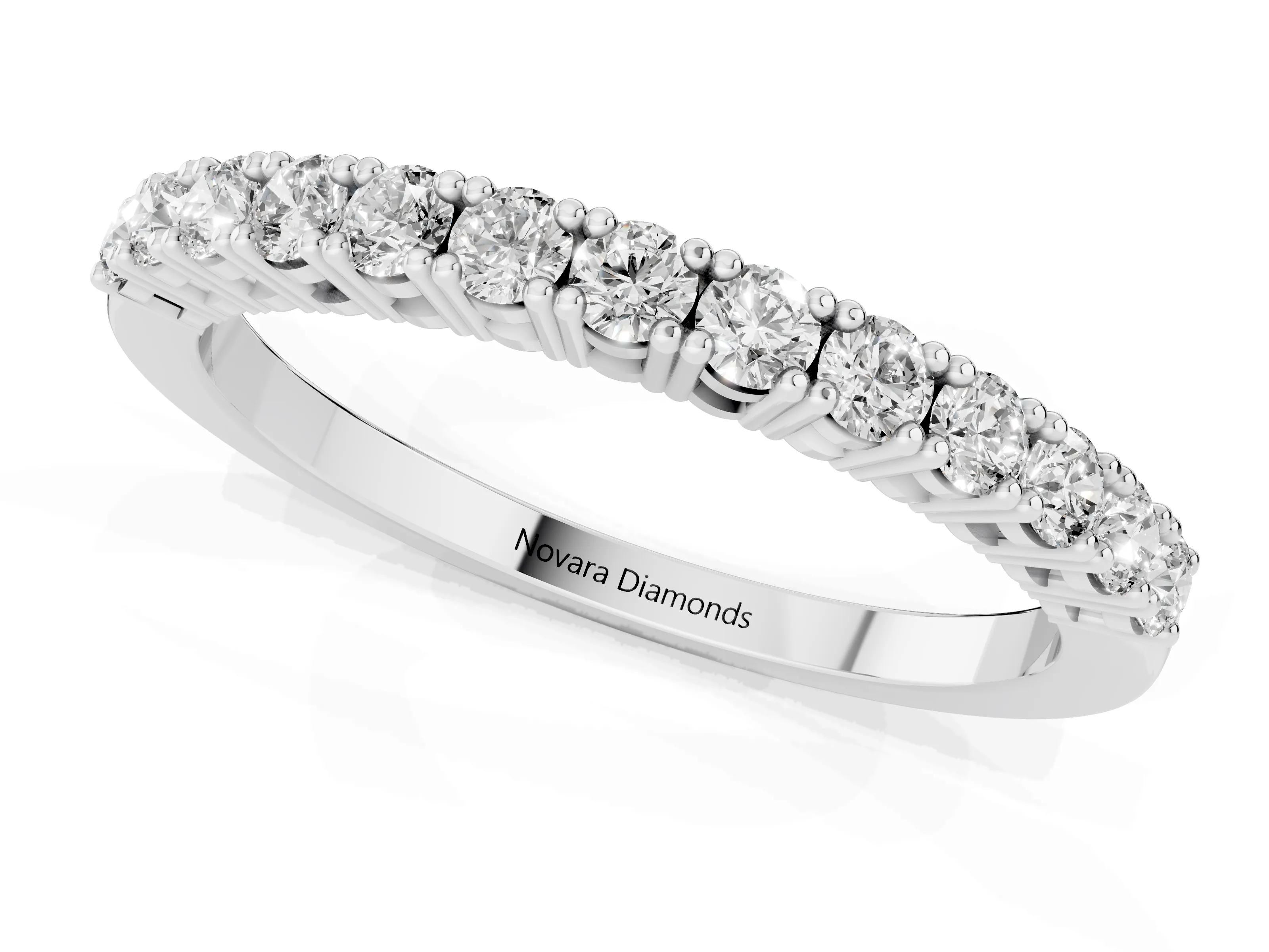 Round Diamond Half Eternity Band Set in Platinum with Shared Prongs – second view