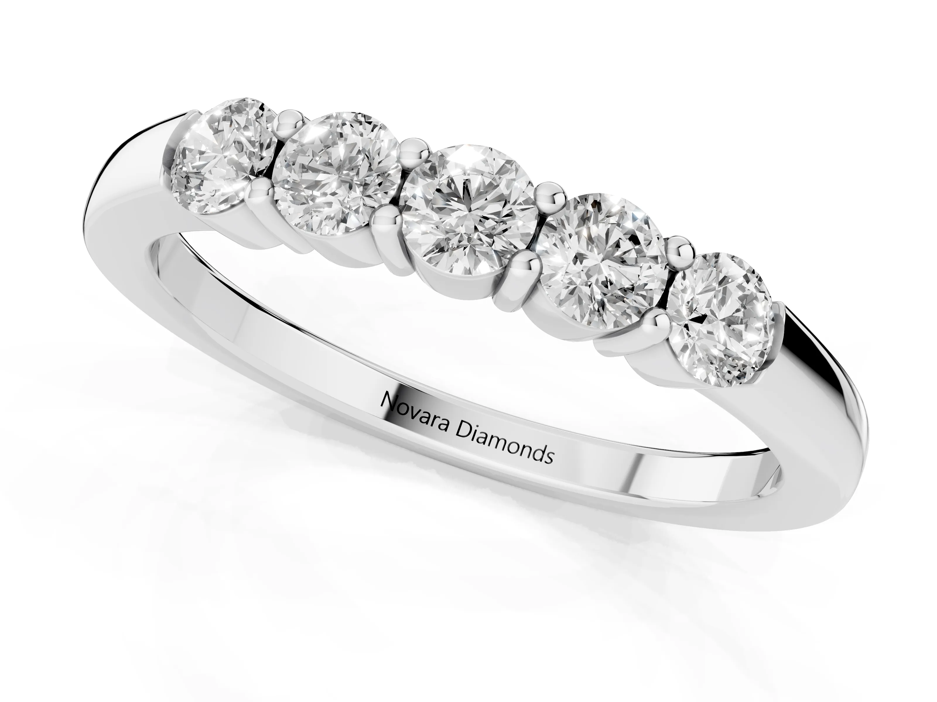 Five-Stone Round Diamond Channel Band Set in Platinum with Shared Prong Setting – second view