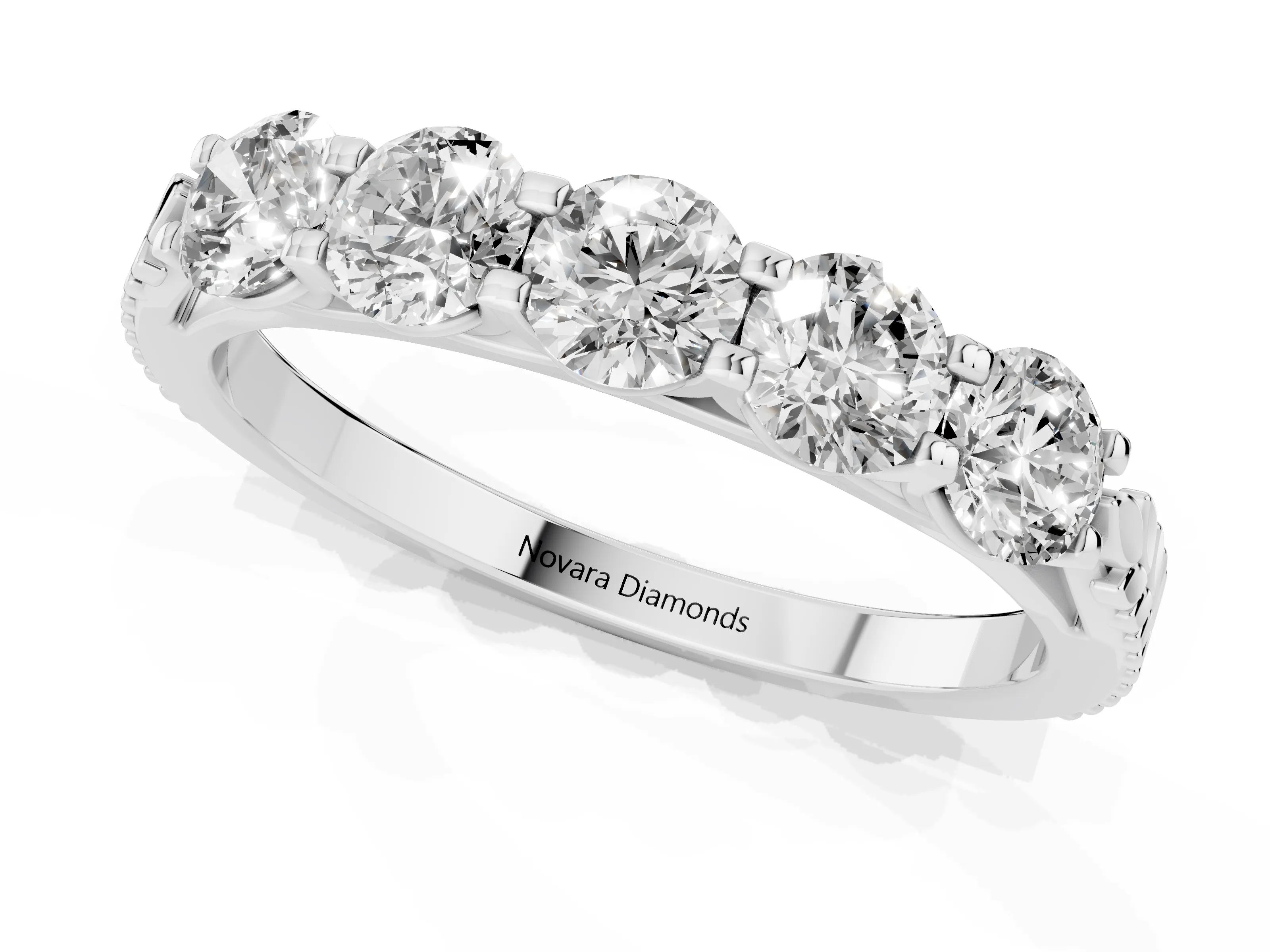 Round Diamond Five-Stone Band Set in Platinum with Straight Prong Row – second view