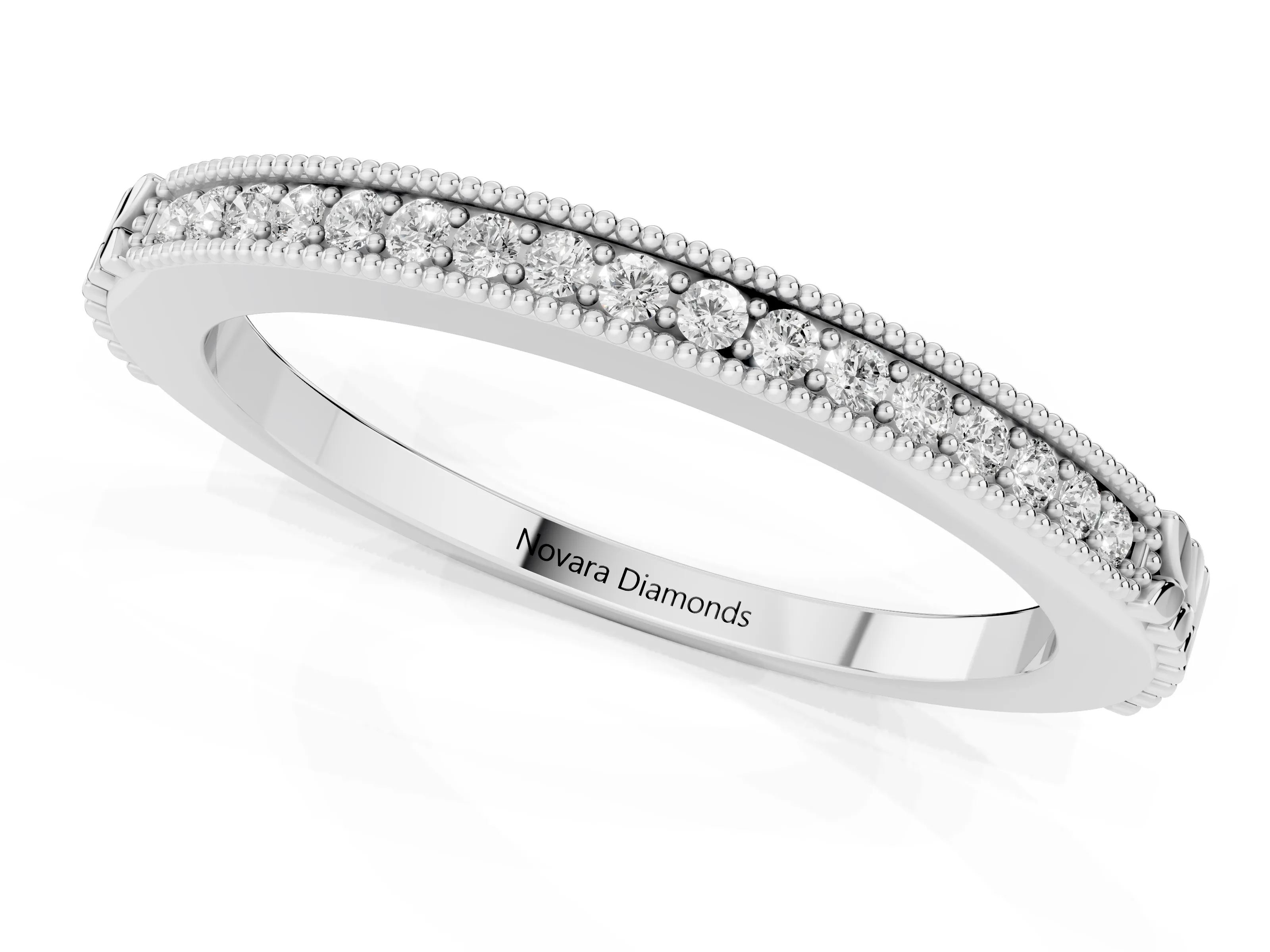 Round Cut Diamond Pavé Eternity Band Set in Platinum with Beaded Milgrain Edge – second view