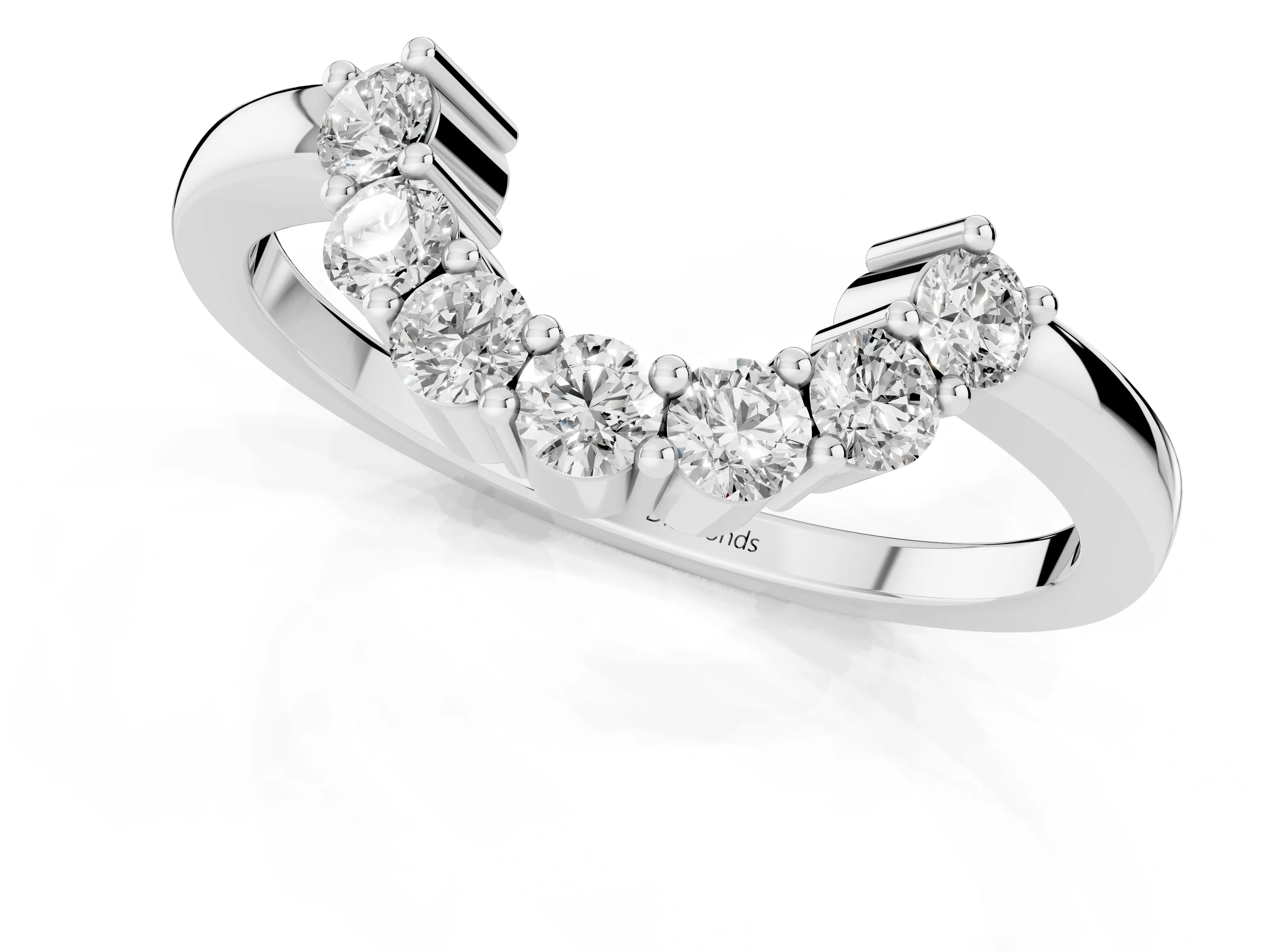 Round Diamond Curved Pavé Band Set in Platinum with Prong Setting – second view