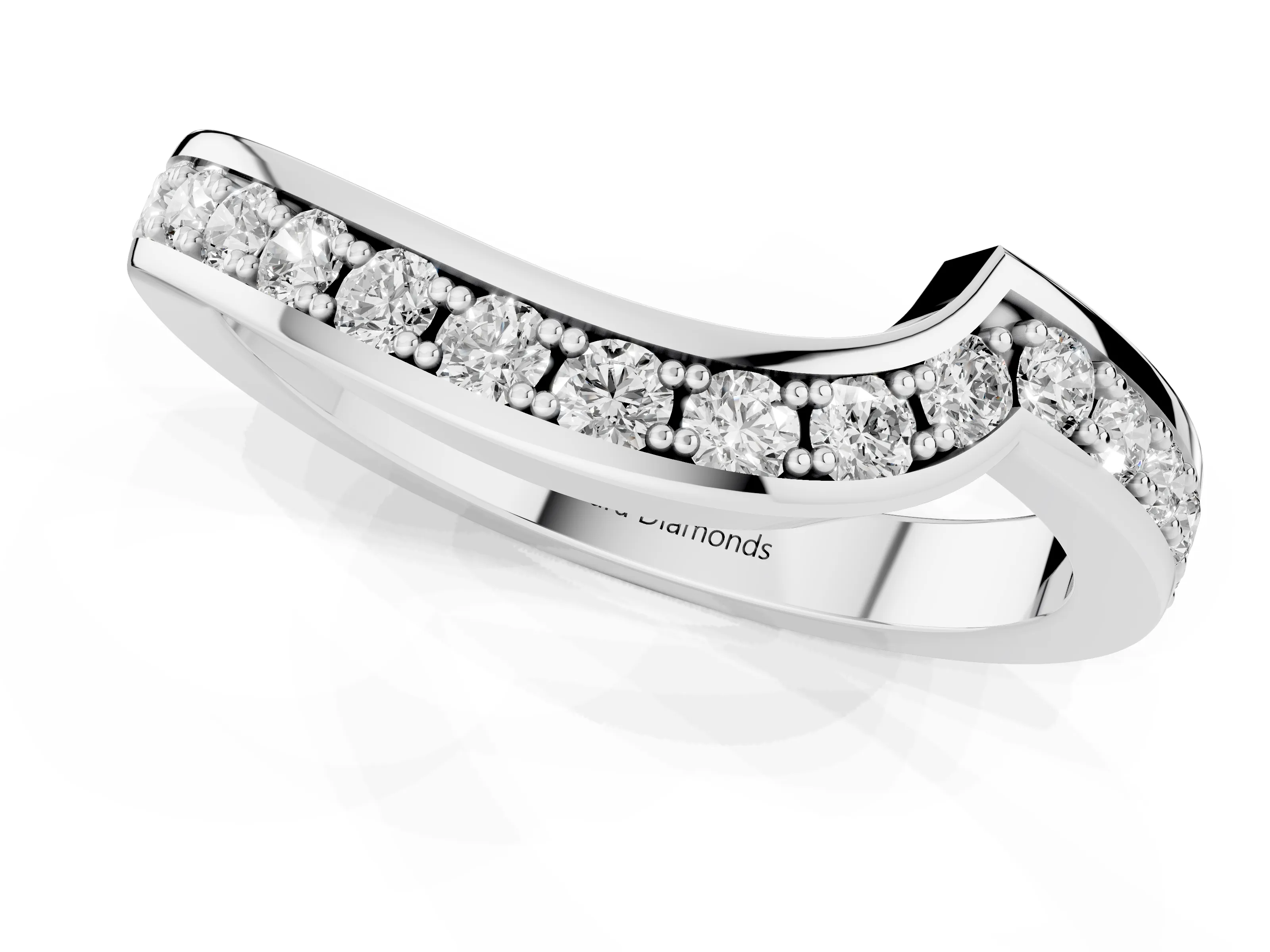 Round Diamond Curved Wedding Band Set in Platinum with Pavé Channel Setting – second view