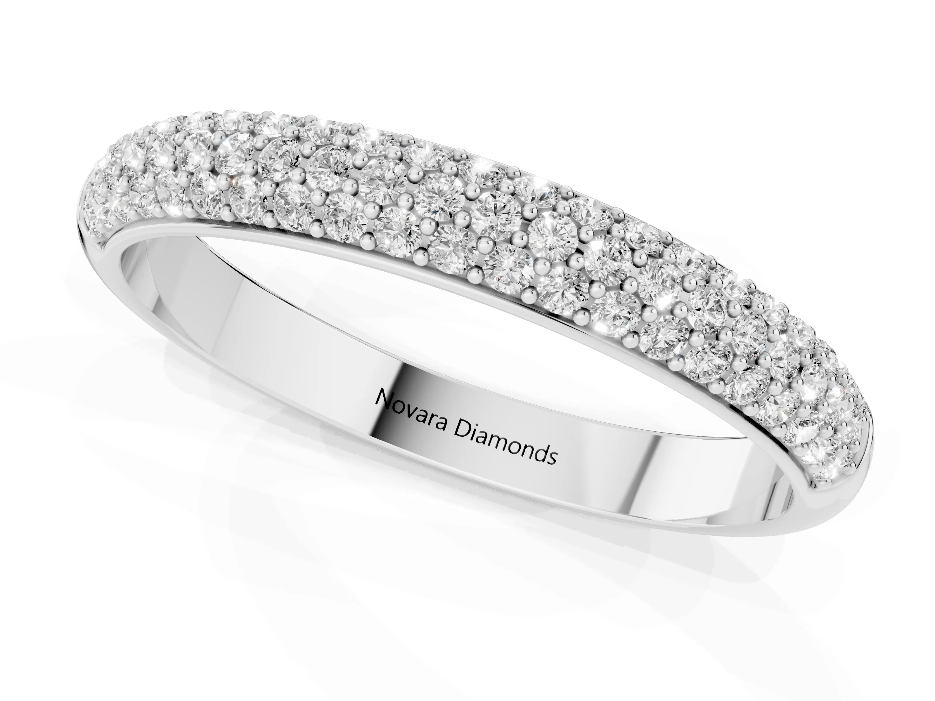 Round Diamond Three-Row Pavé Eternity Band Set in Platinum with Shared Prongs – second view