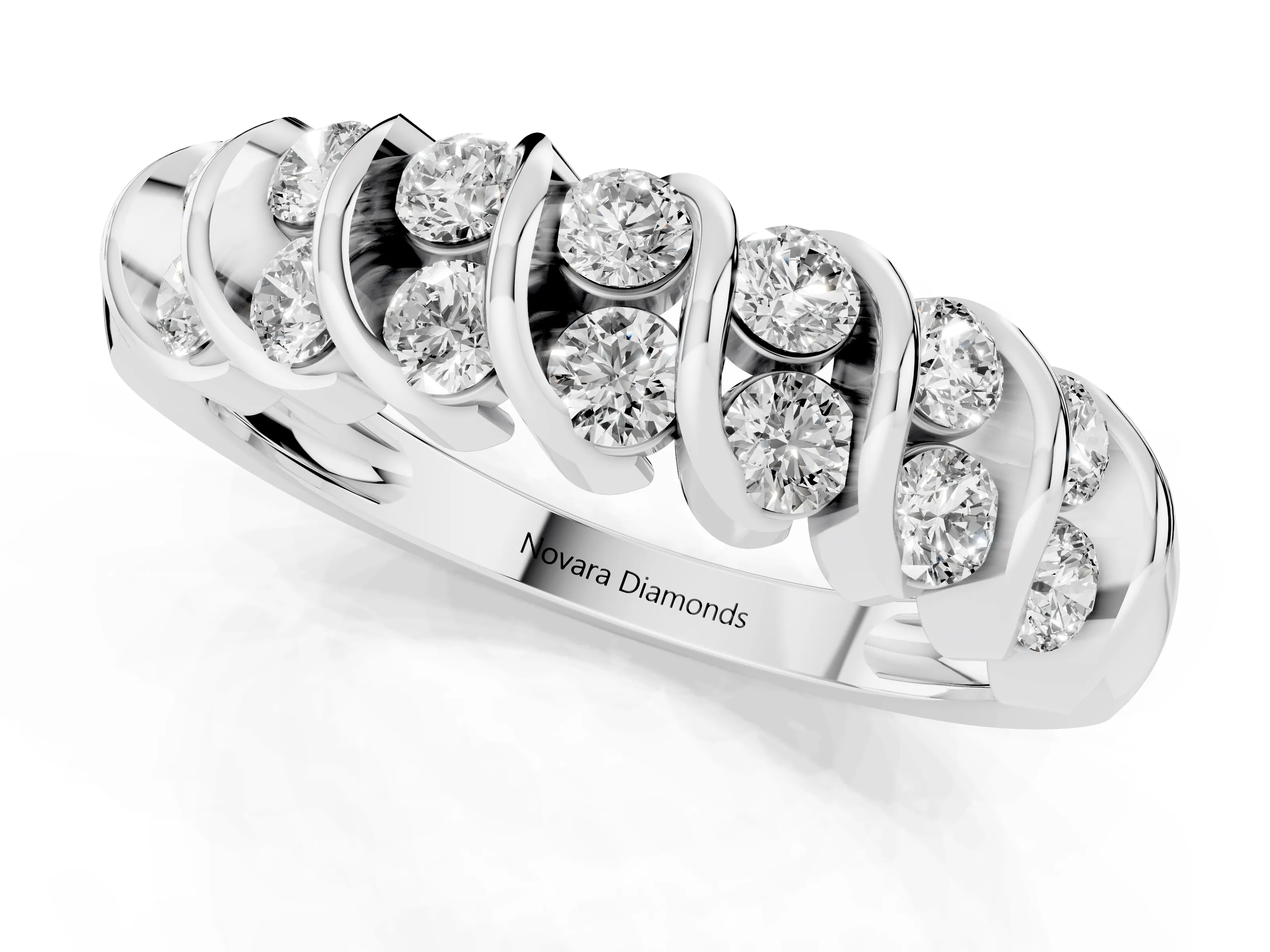 Round Diamond Structured Multi-Row Band Set in White gold with Polished Channel Setting – second view