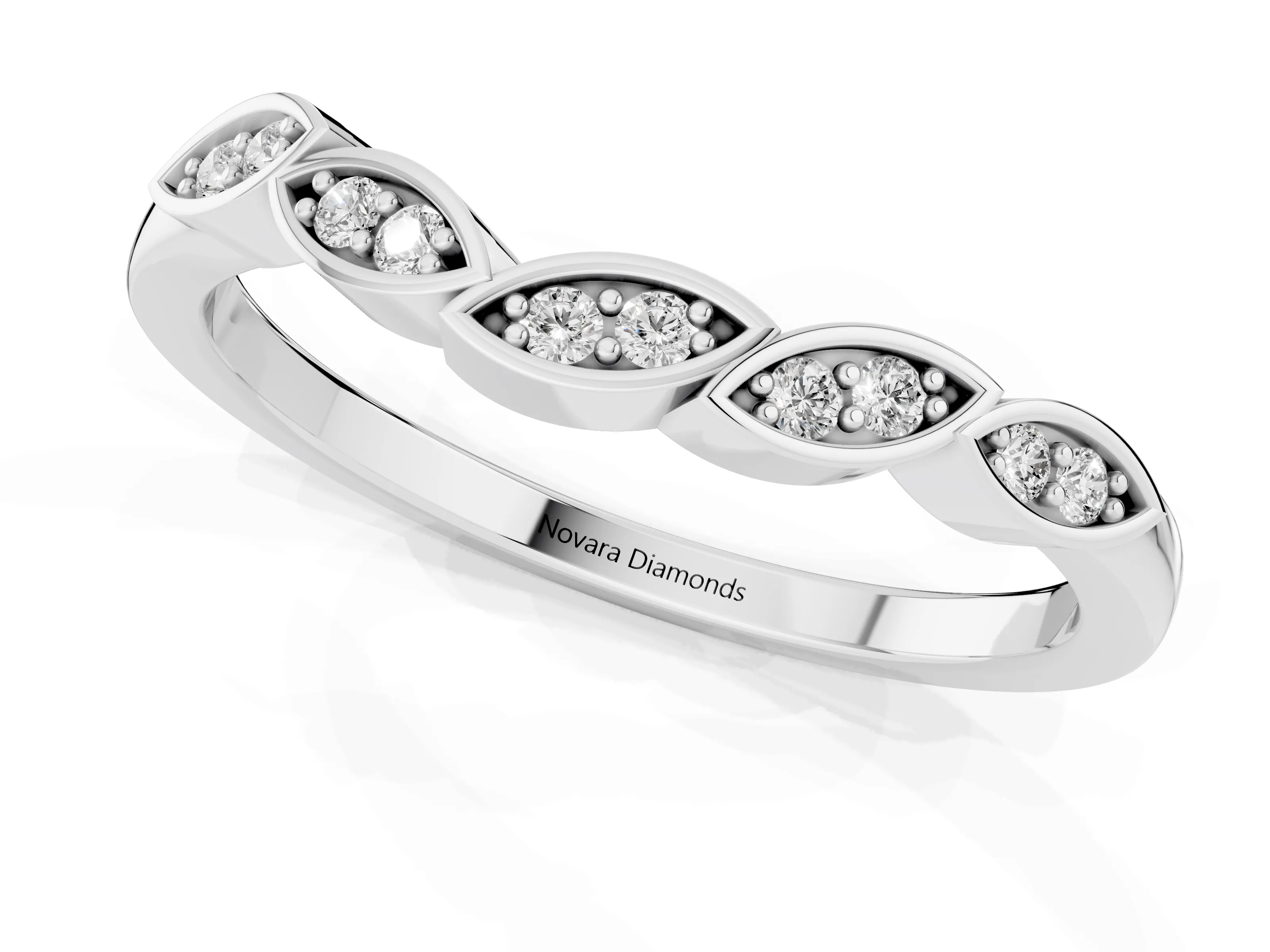 Marquise Diamond Leaf Eternity Band Set in Platinum with Bezel Setting – second view