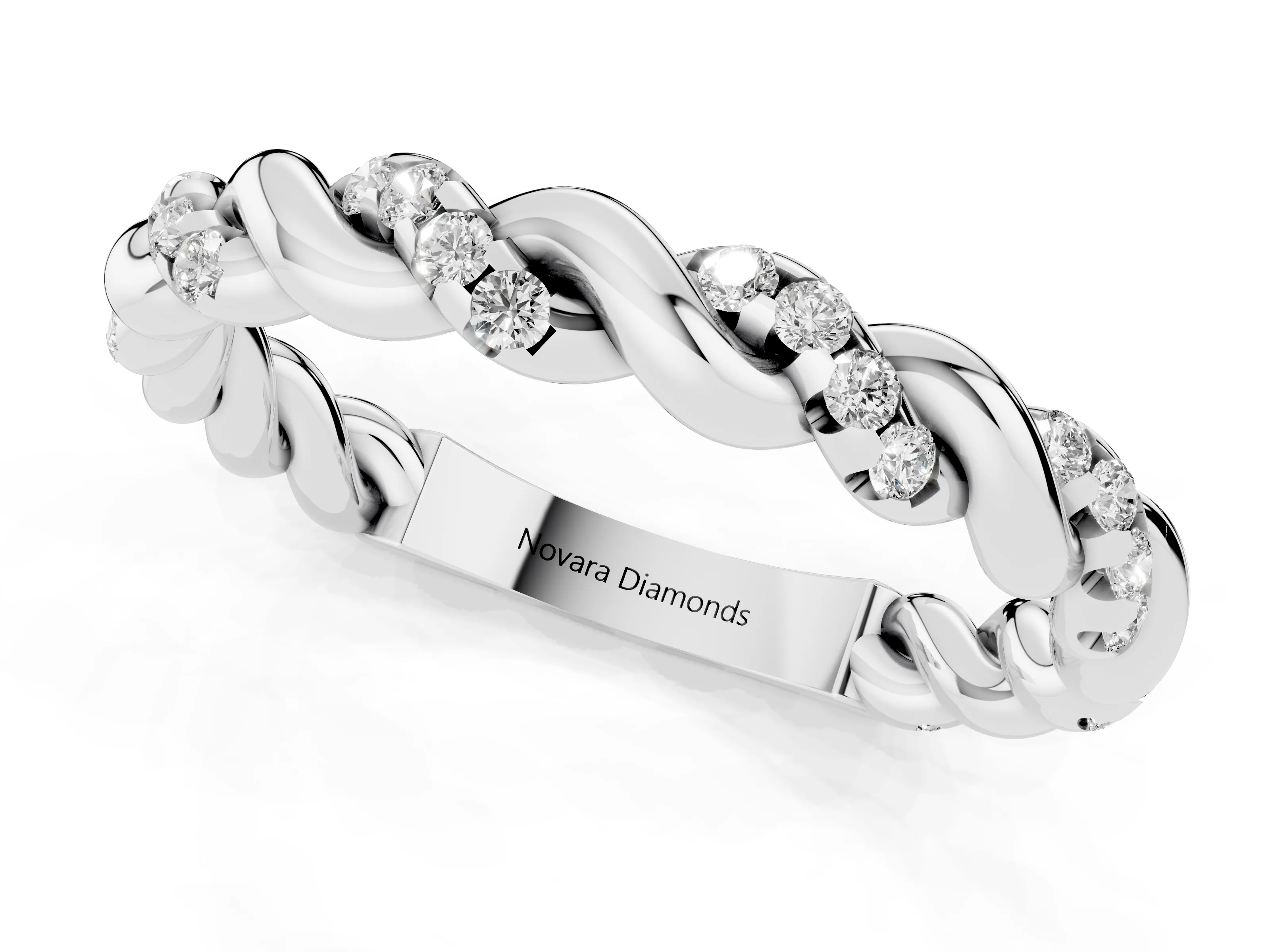 Round Diamond Twisted Eternity Band Set in Platinum with Pavé Accents – second view