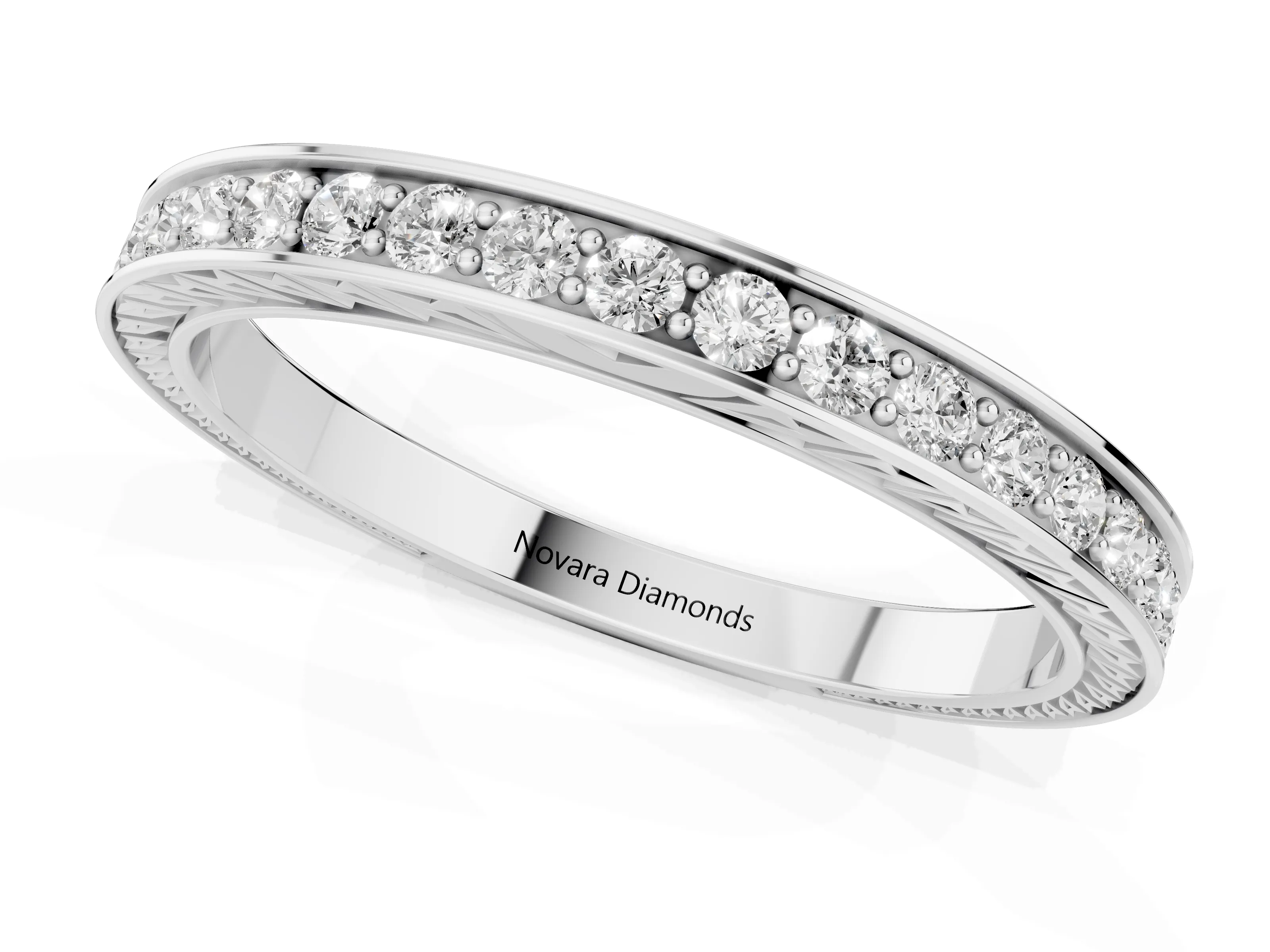 Round Cut Diamond Pavé Eternity Band Set in Platinum with Channel Walls – second view