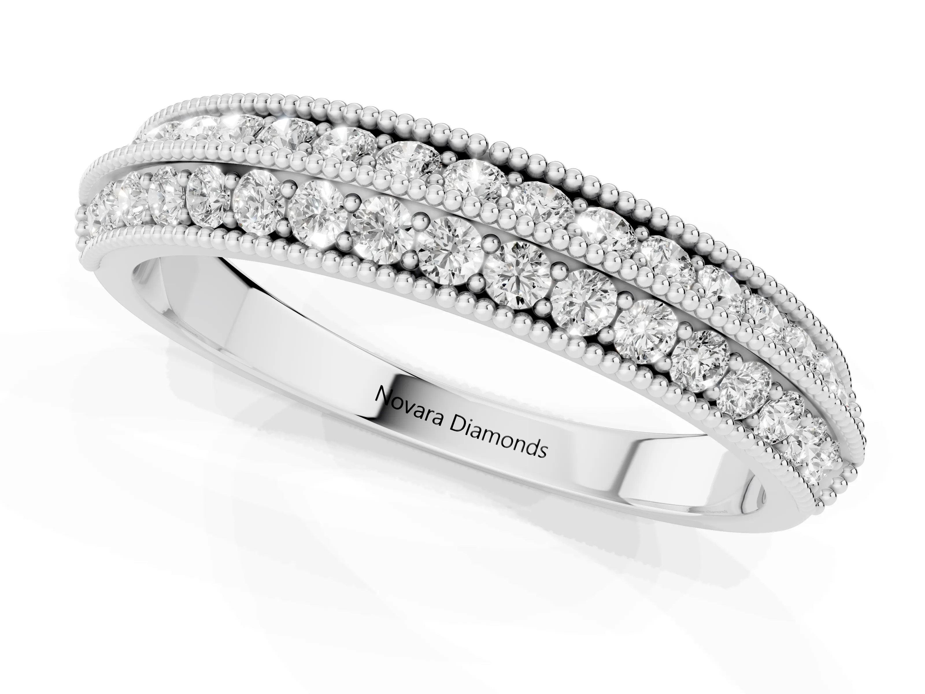 Round Diamond Milgrain Pavé Eternity Band Set in Platinum – second view