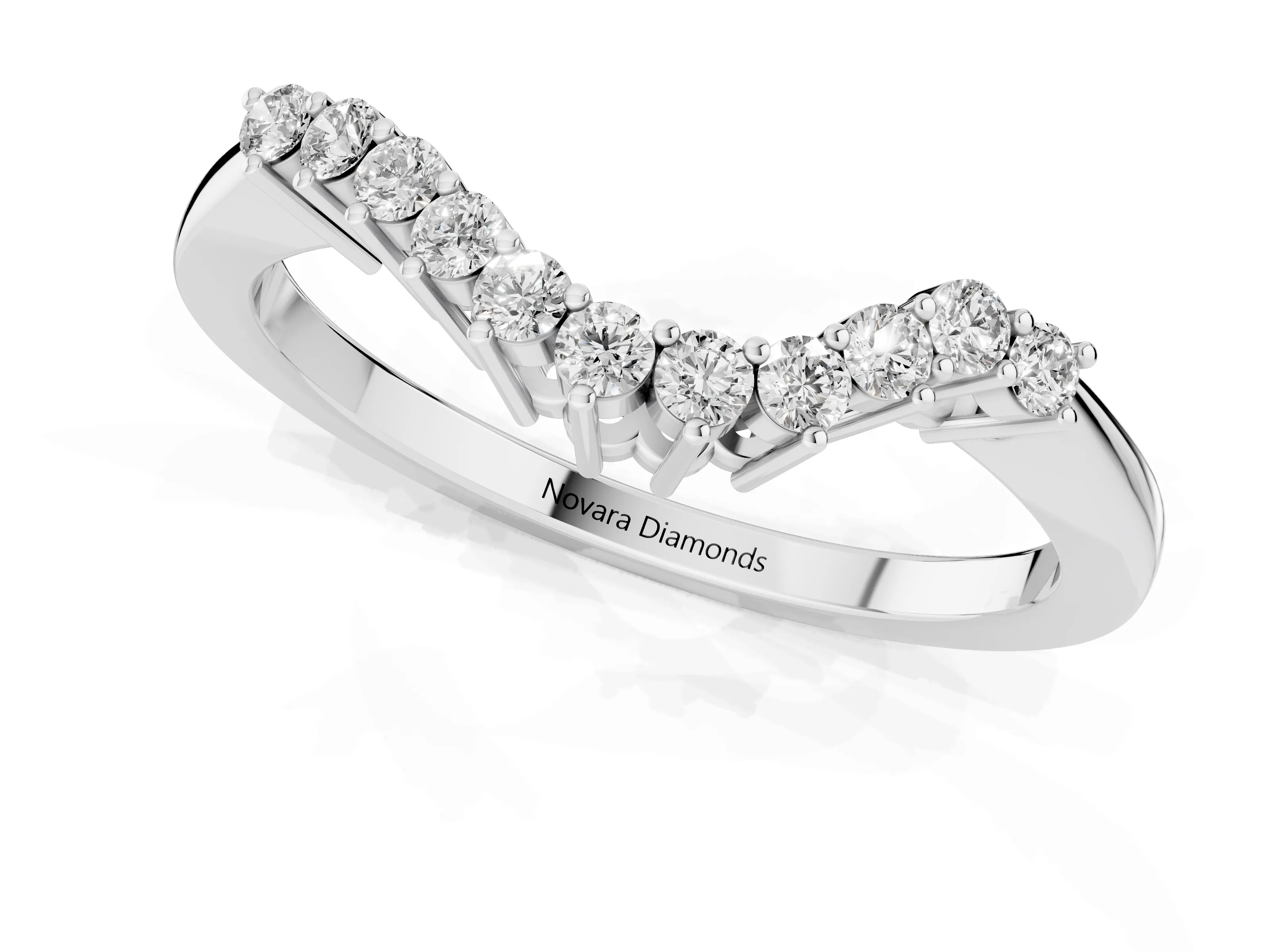 Round Diamond V-Shaped Band Set in Platinum with Prong-Set Row – second view
