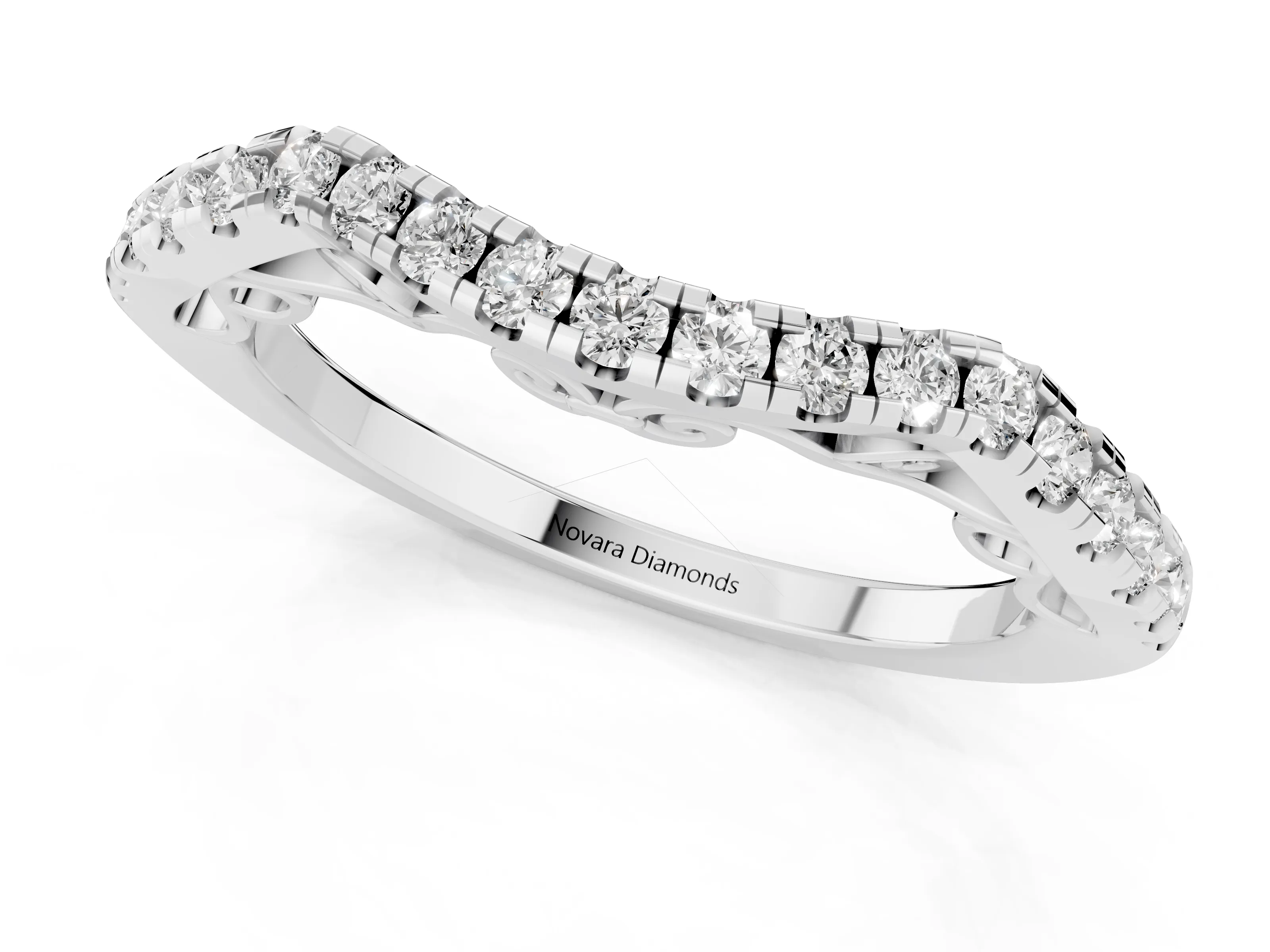 Round Diamond Curved Pavé Eternity Band Set in Platinum with Shared Prongs – second view