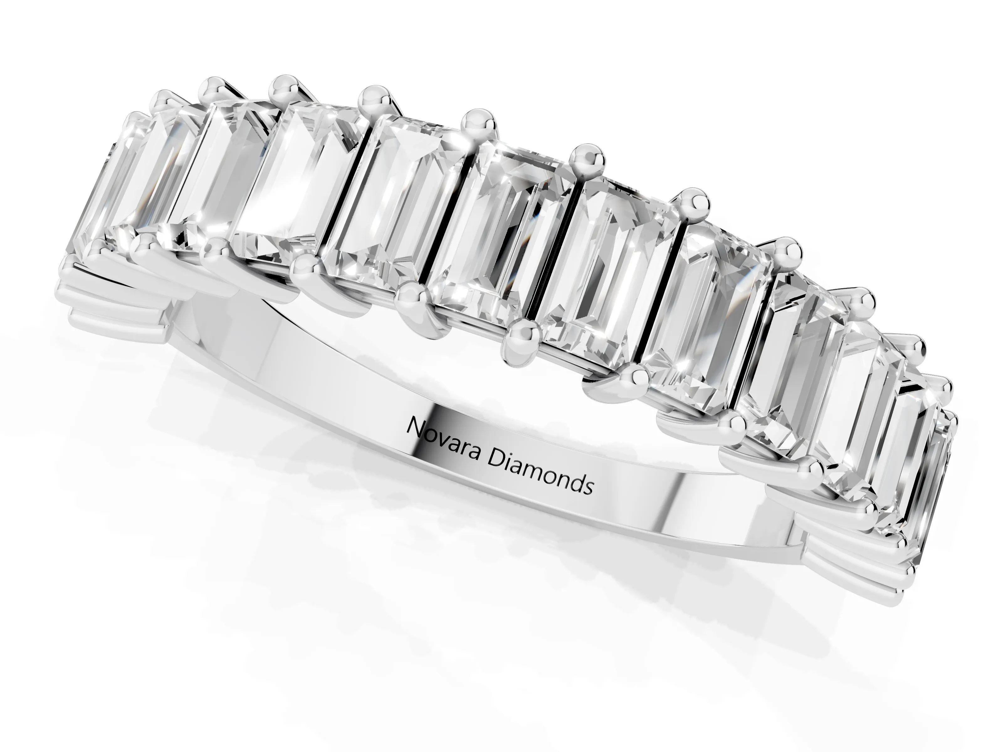 Baguette Diamond Half Eternity Band Set in Platinum with Shared Prong Setting – second view
