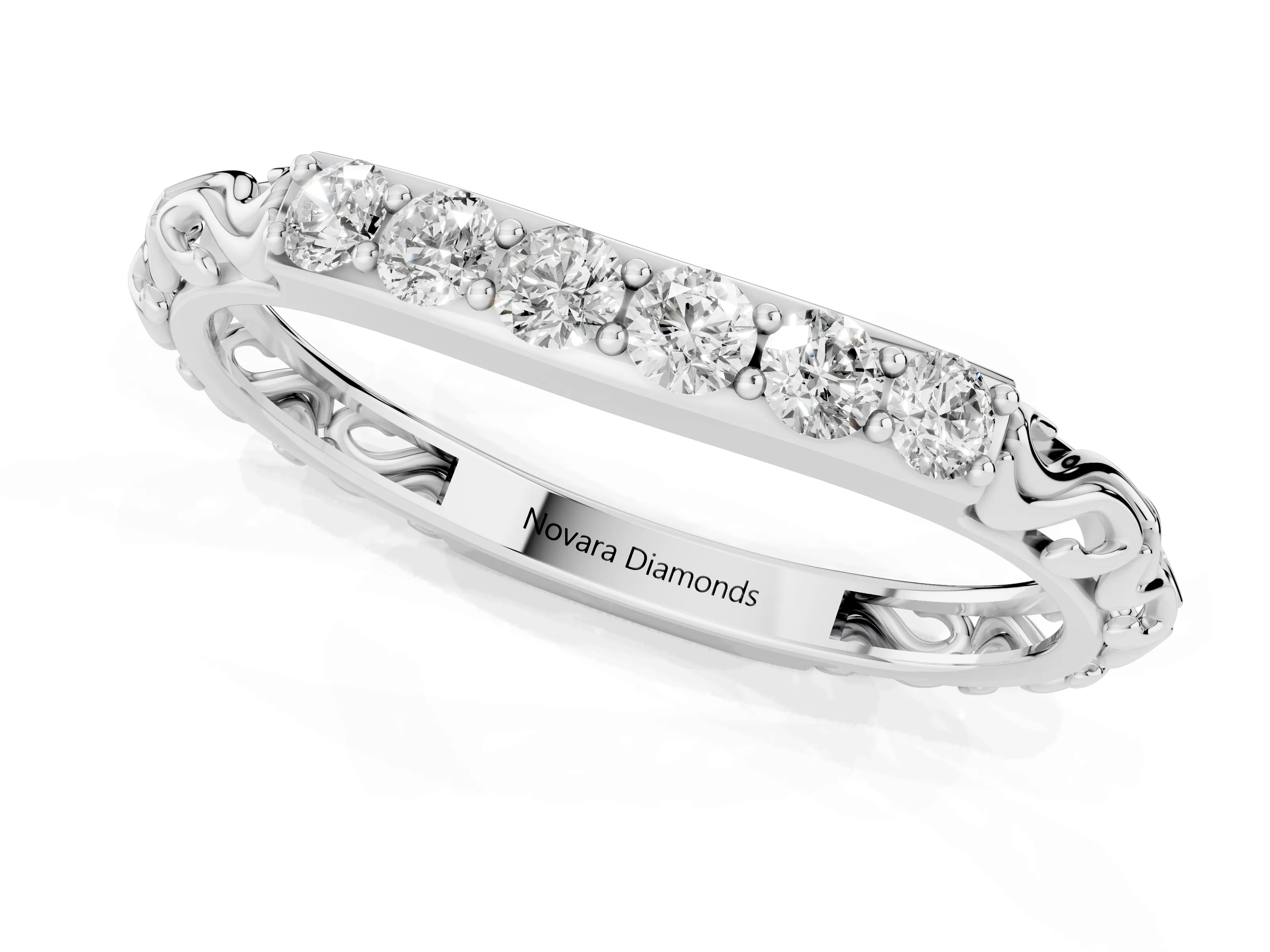 Round Diamond Bar Set Eternity Band Set in Platinum with Filigree Sides – second view