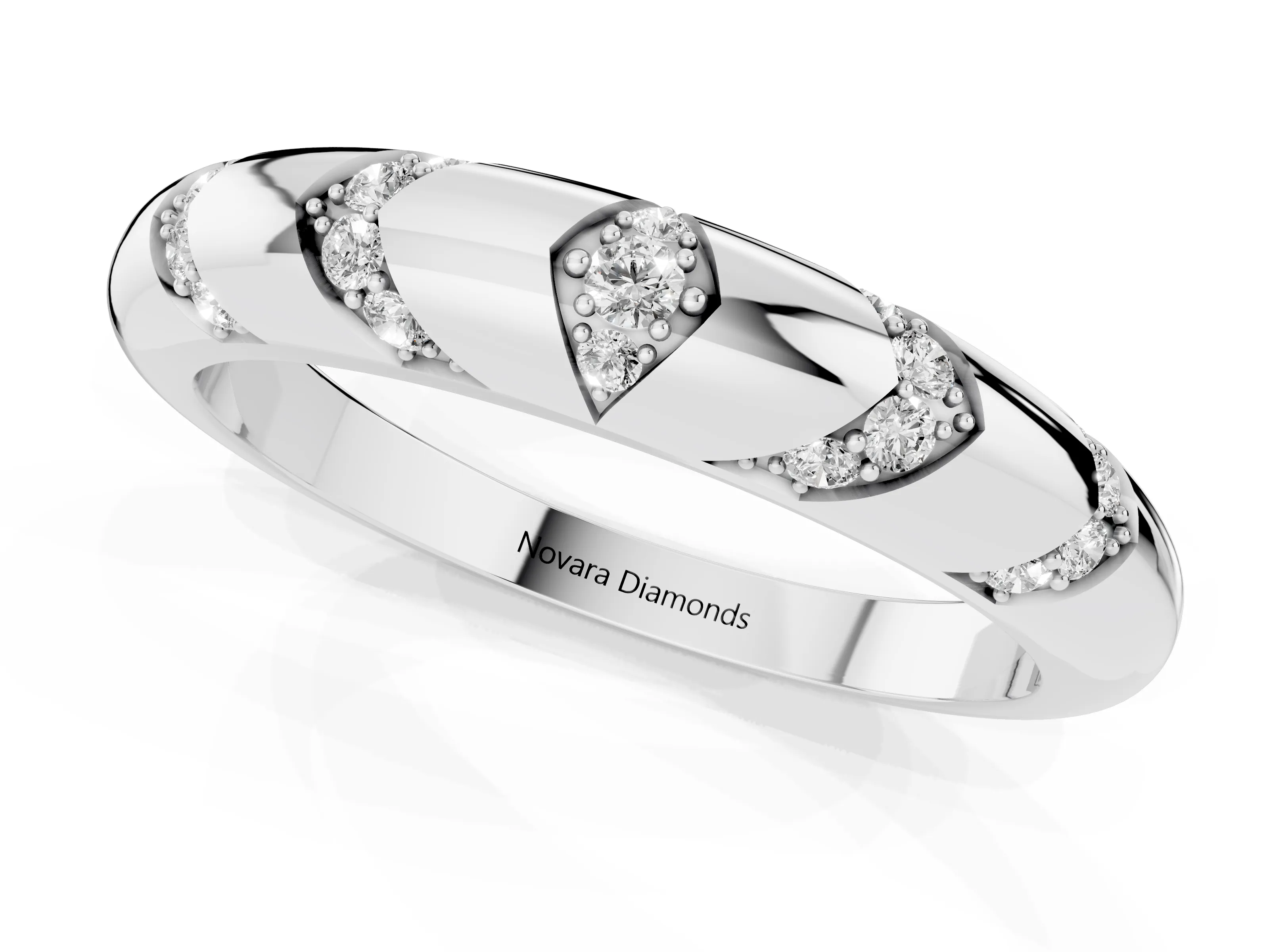 Round Diamond Curved Band Set in Platinum with Channel and Bezel Setting – second view
