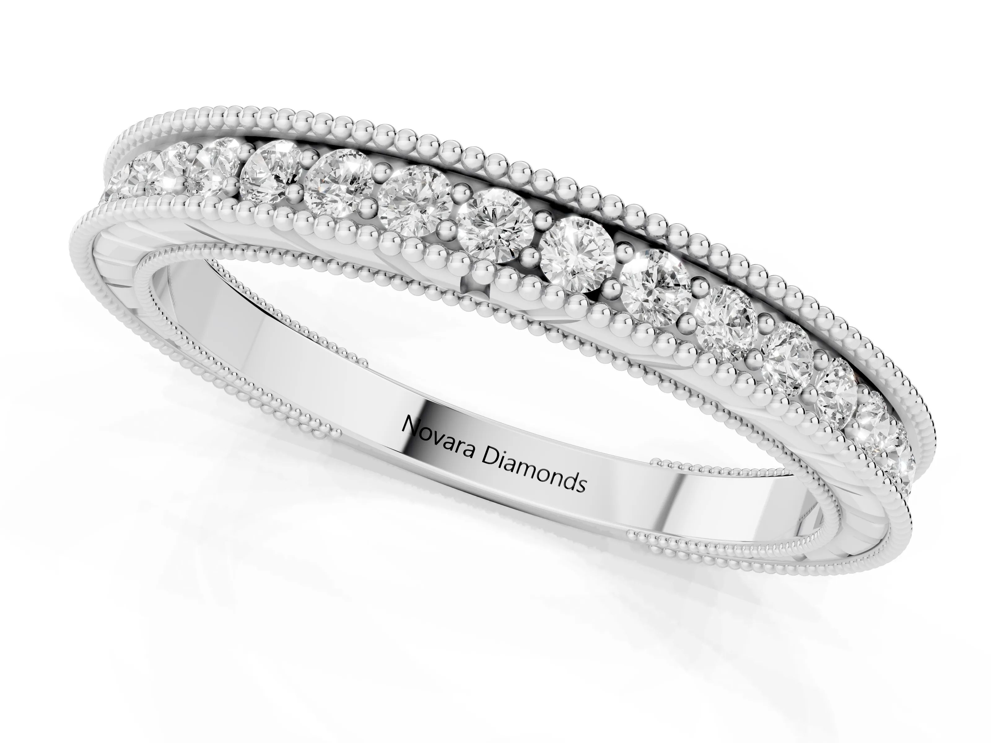 Round Diamond Eternity Band Set in Platinum with Milgrain Channel Edges – second view
