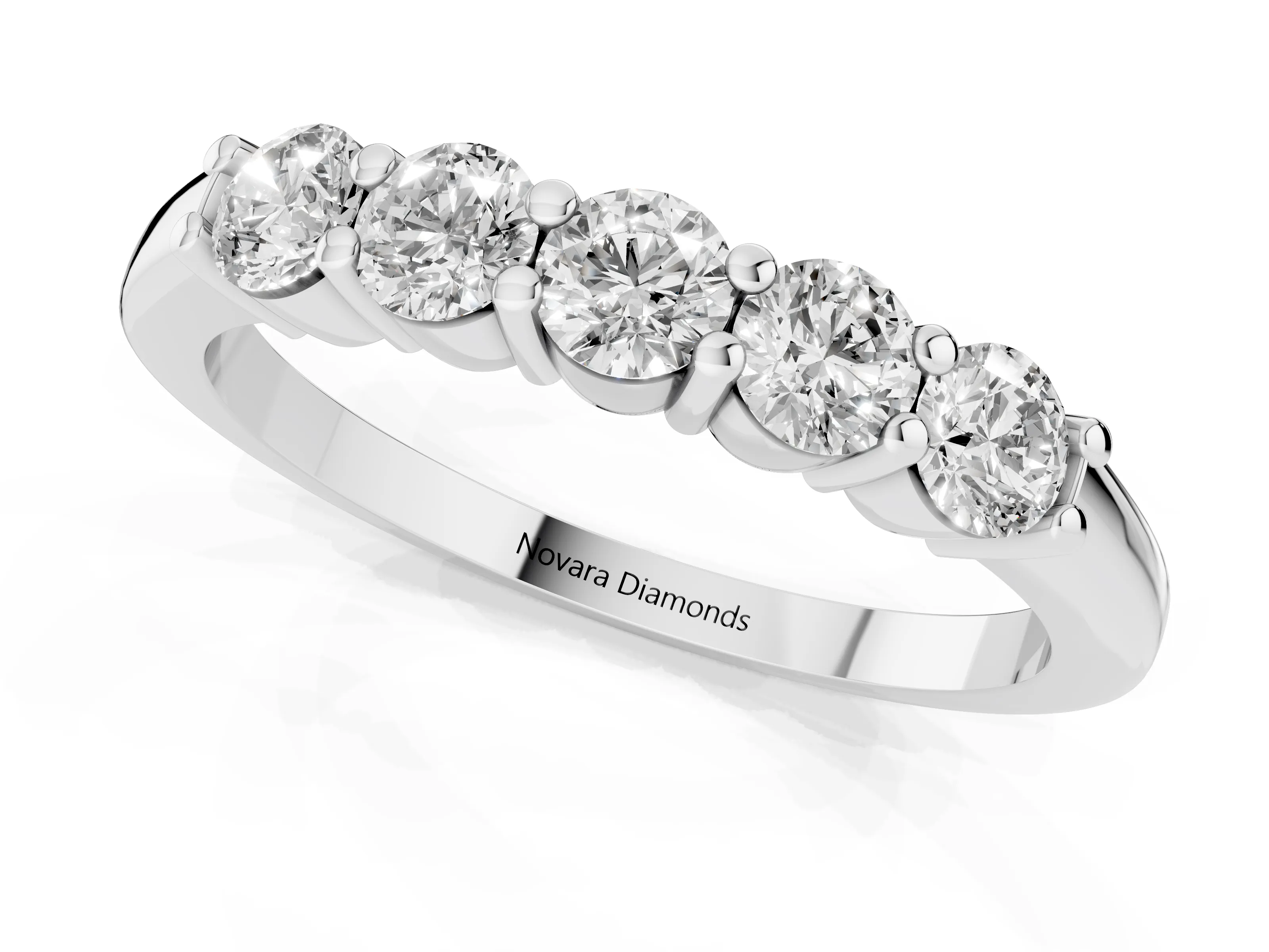 Round Diamond Prong-Set Half Eternity Wedding Band Set in Platinum – second view