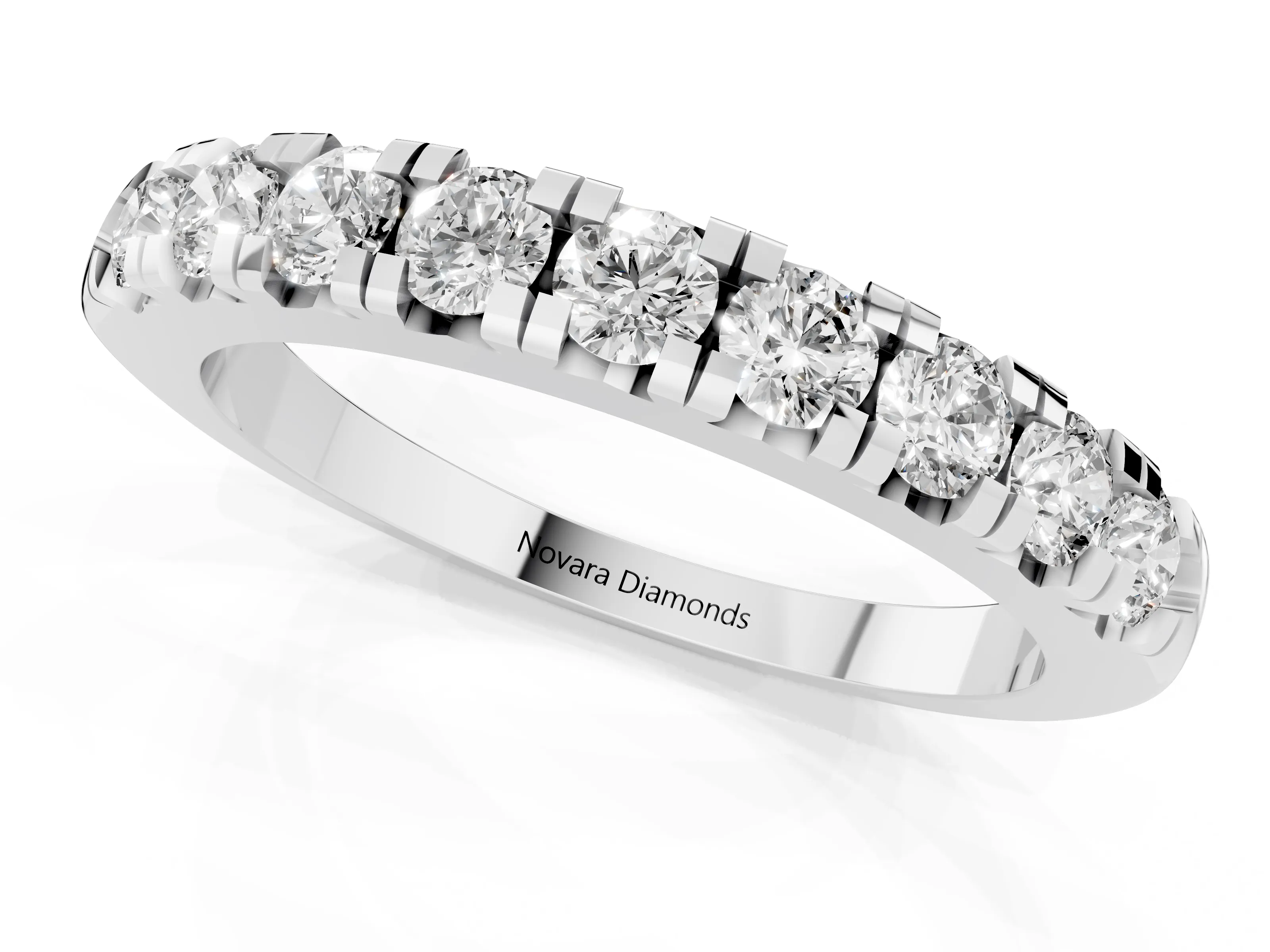 Round Diamond Half Eternity Band Set in Platinum with Prong-Held Row – second view