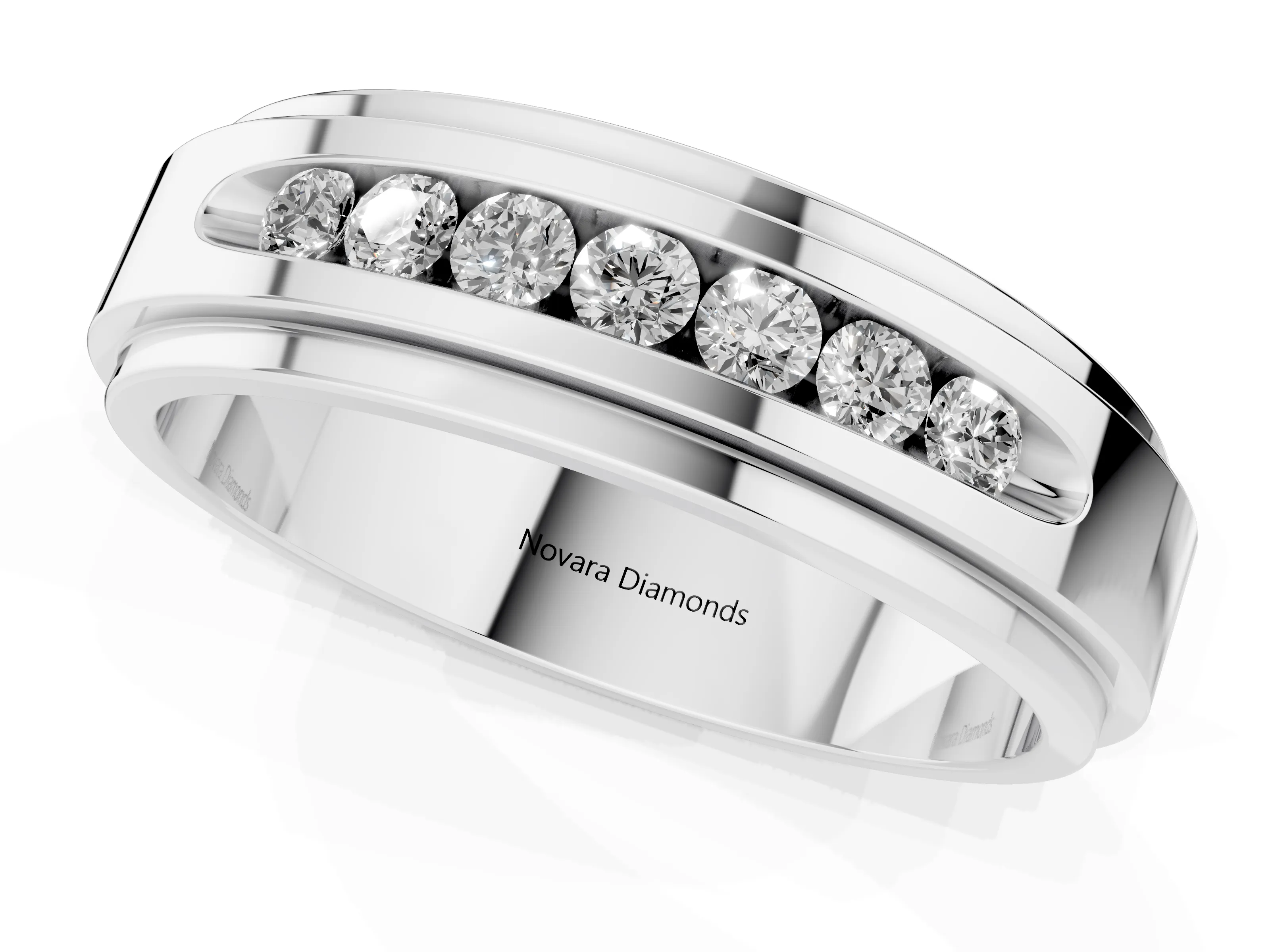 Round Diamond Seven-Stone Channel Mens Band Set in White gold with Recessed Setting – second view