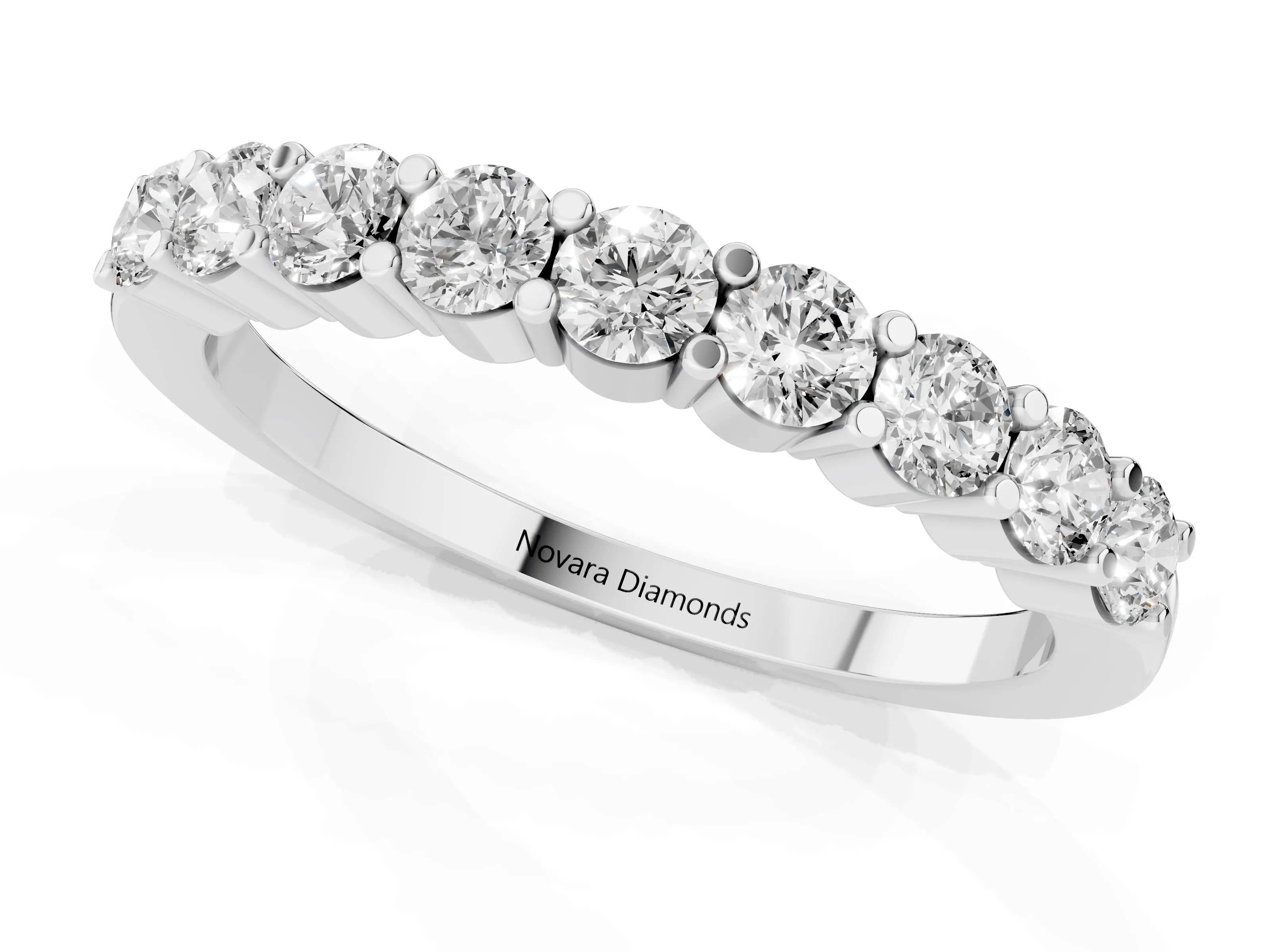 Round Diamond Continuous Row Half Eternity Band Set in Platinum with Prong Setting – second view