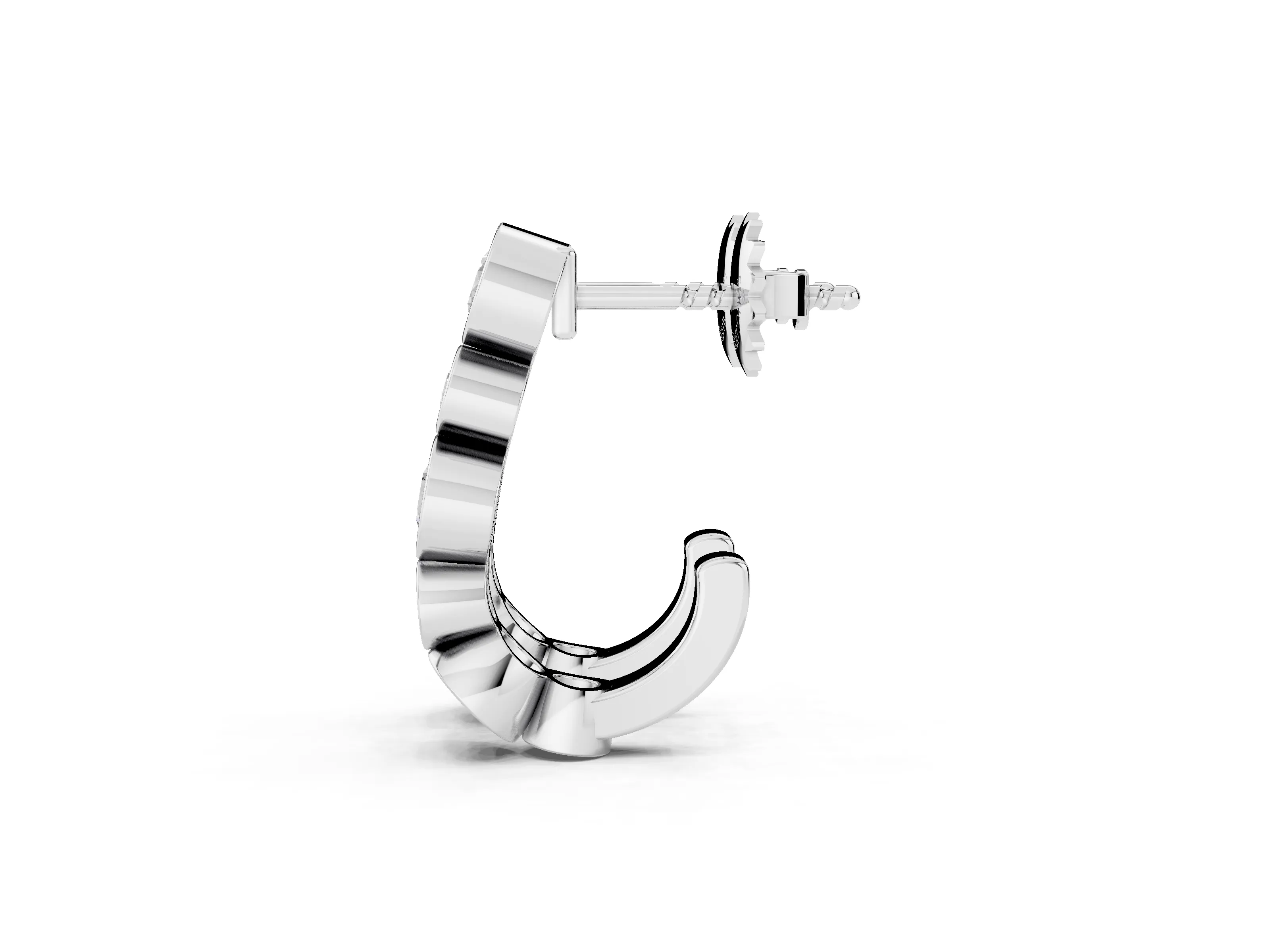 Round Lab-Grown Diamond Bezel J-Hoop Earrings | Large and Small Bezels | Sterling Silver