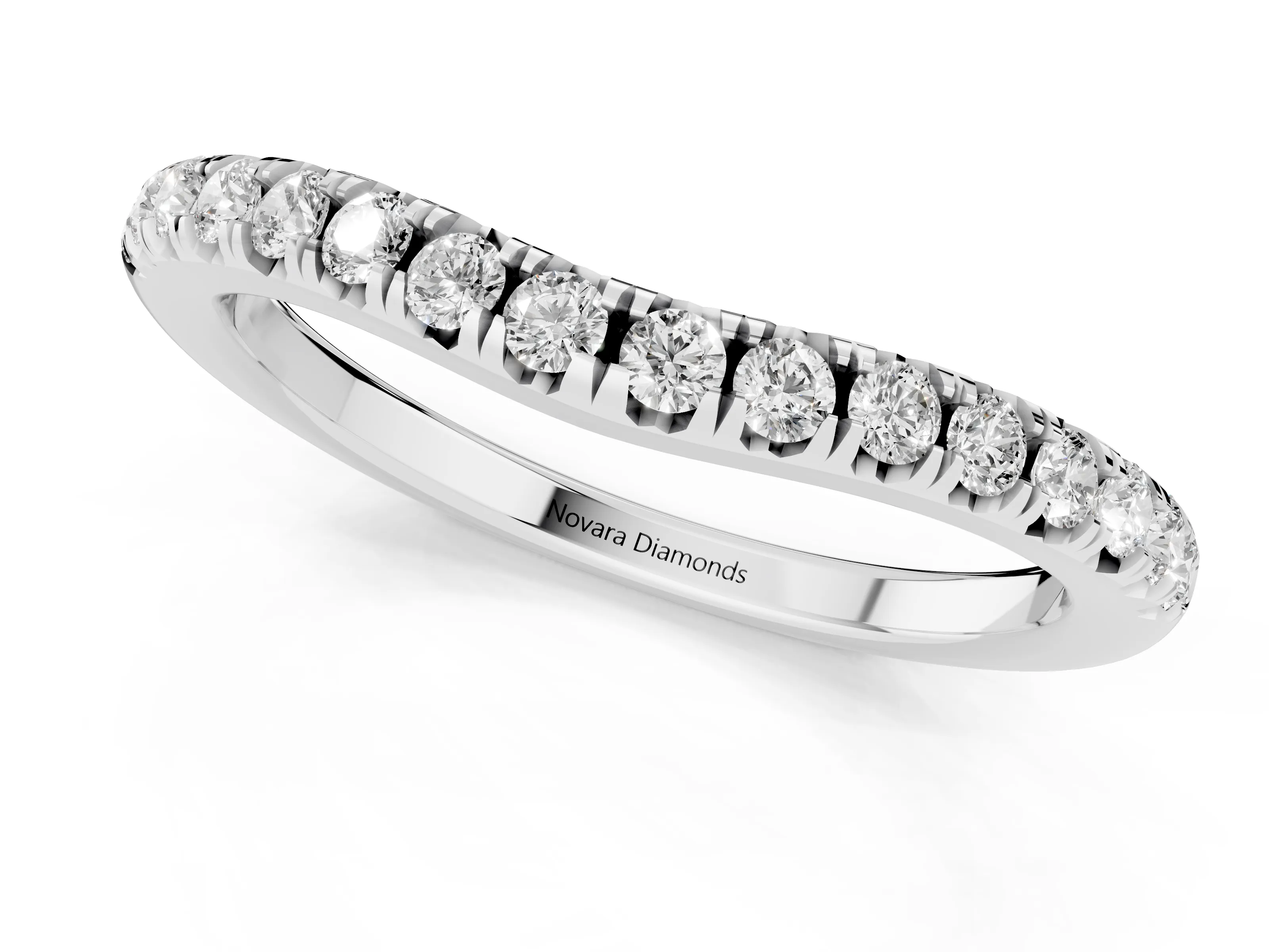 Round Diamond Curved Pavé Band Set in Platinum with Shared Prong Row – second view