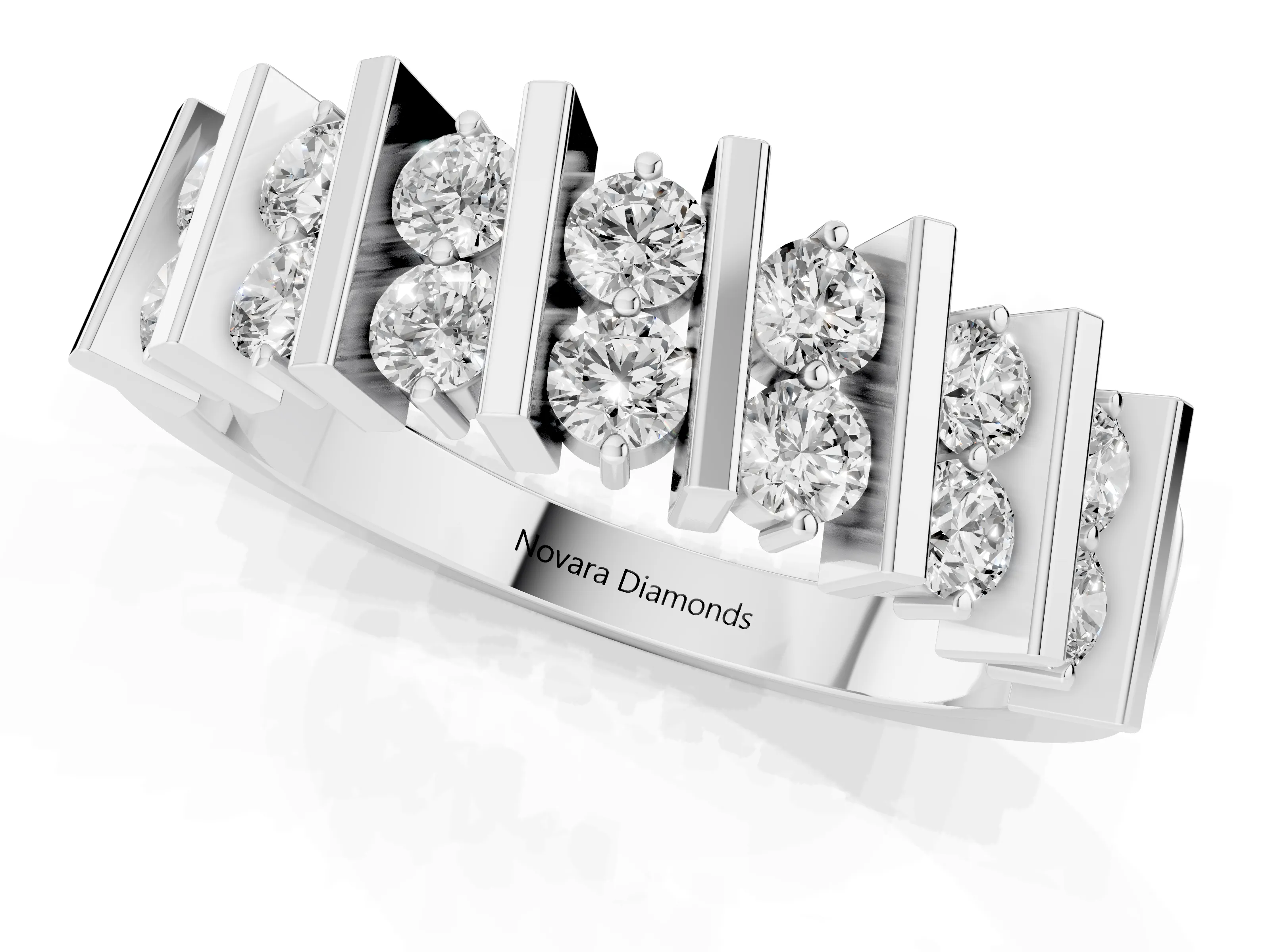 Round Diamond Channel Anniversary Band Set in White gold with Vertical Prongs – second view