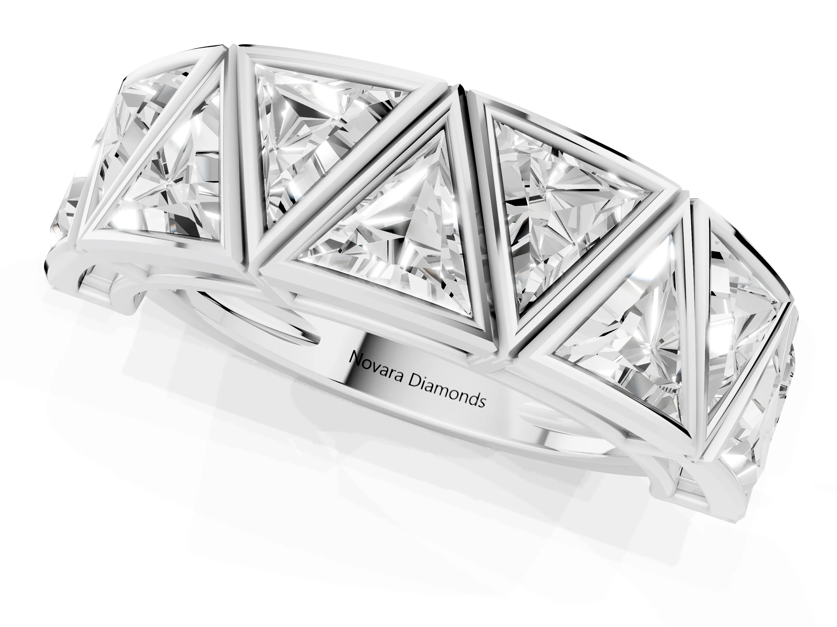 Triangle Diamond Geometric Mens Band Set in Platinum with Framed Sections – second view