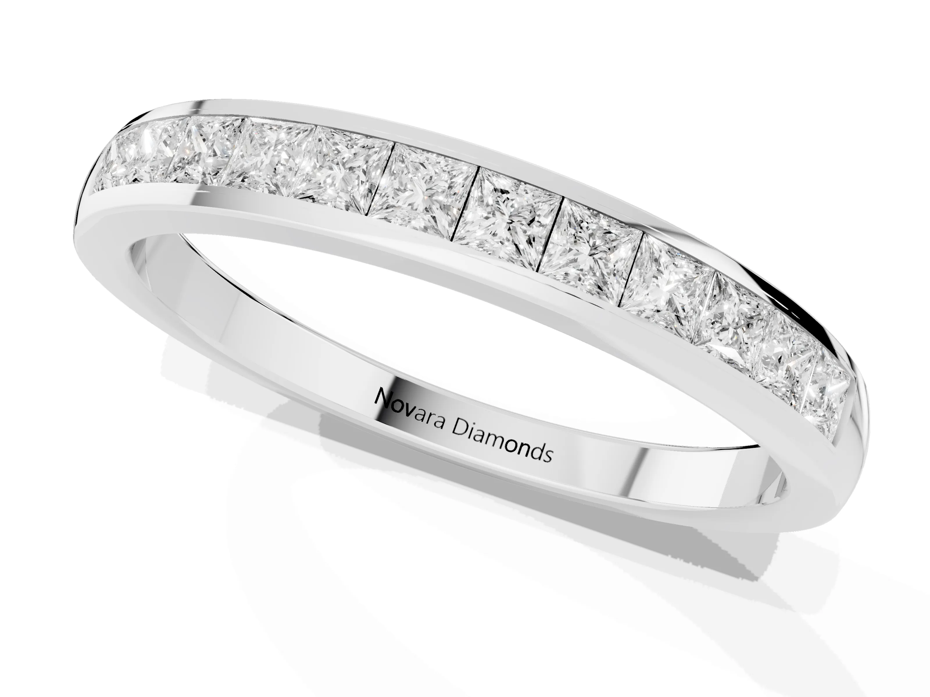 Princess Diamond Eternity Band Set in Platinum with Channel Setting and Comfort Fit – second view