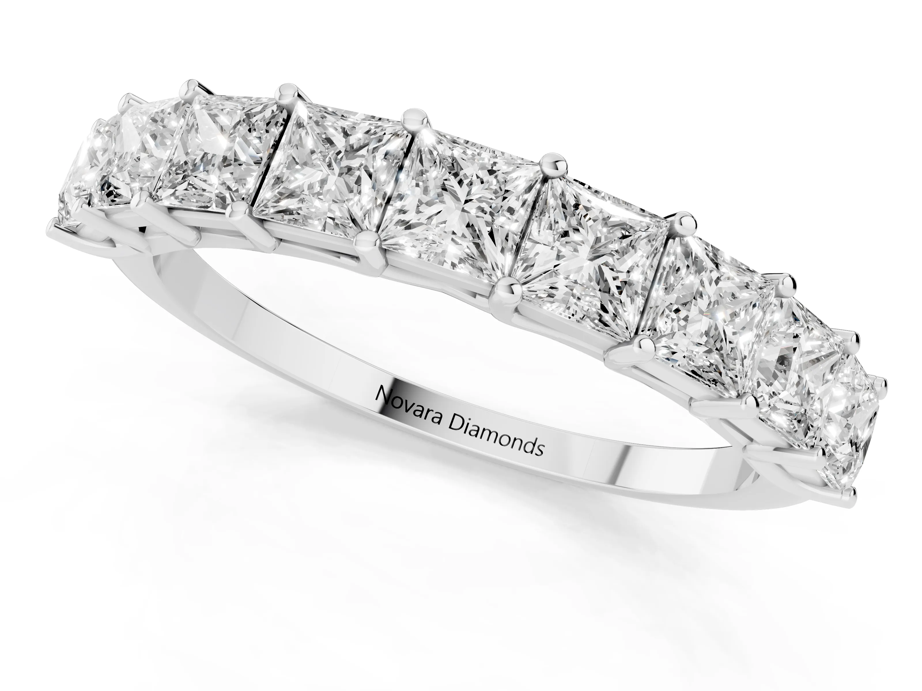 Princess Cut Diamond Channel Eternity Band Set in Platinum with Prong Detailing – second view