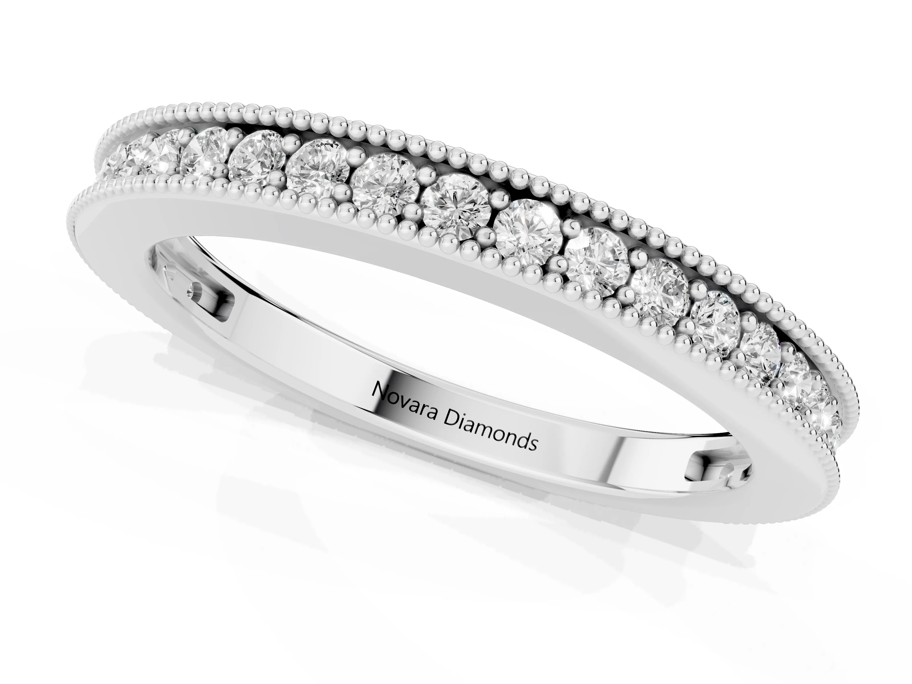 Round Diamond Pavé Eternity Band Set in Platinum with Milgrain Edge Trim – second view