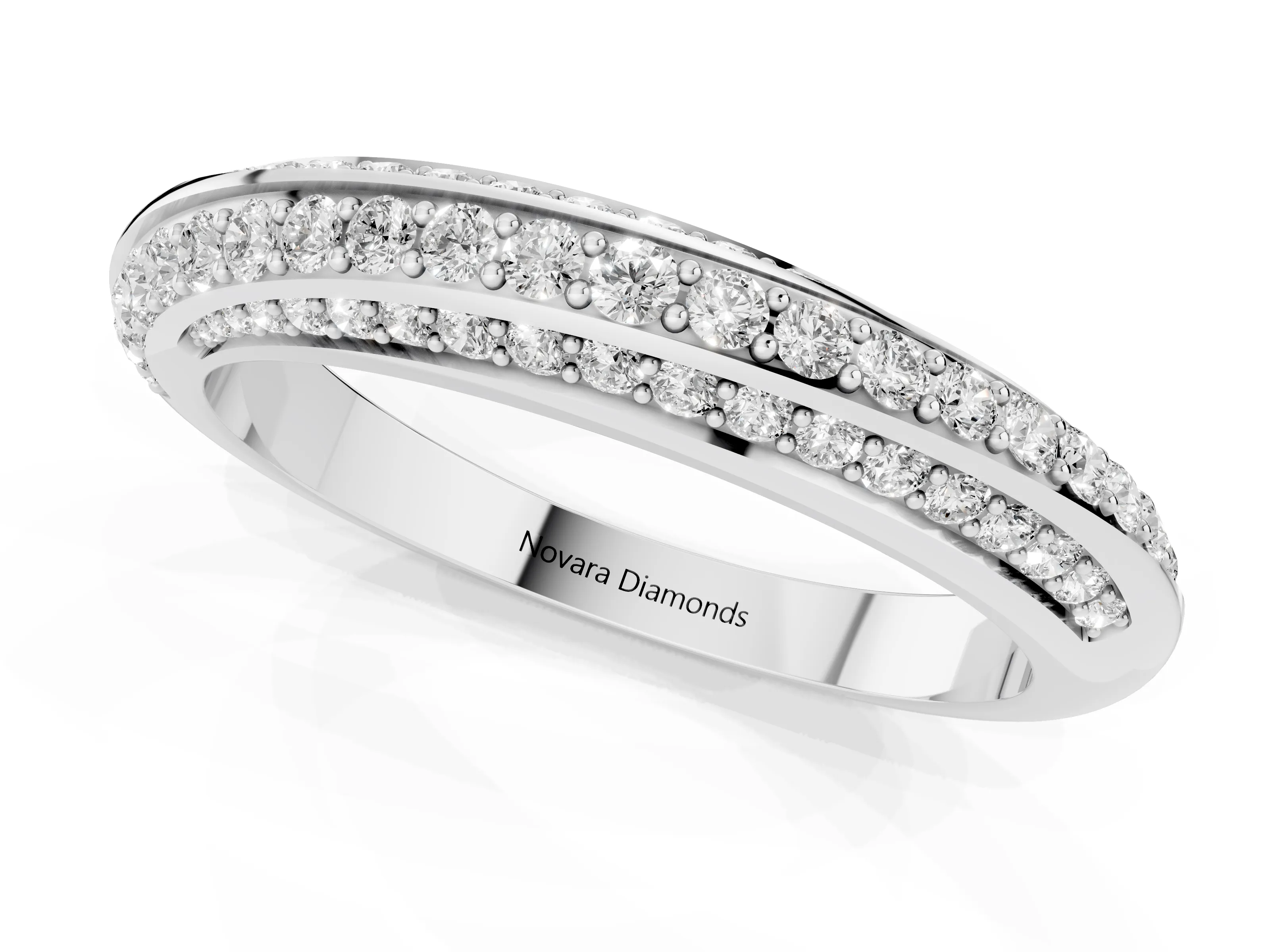 Round Diamond Double Row Pavé Band Set in Platinum with Channel Setting – second view