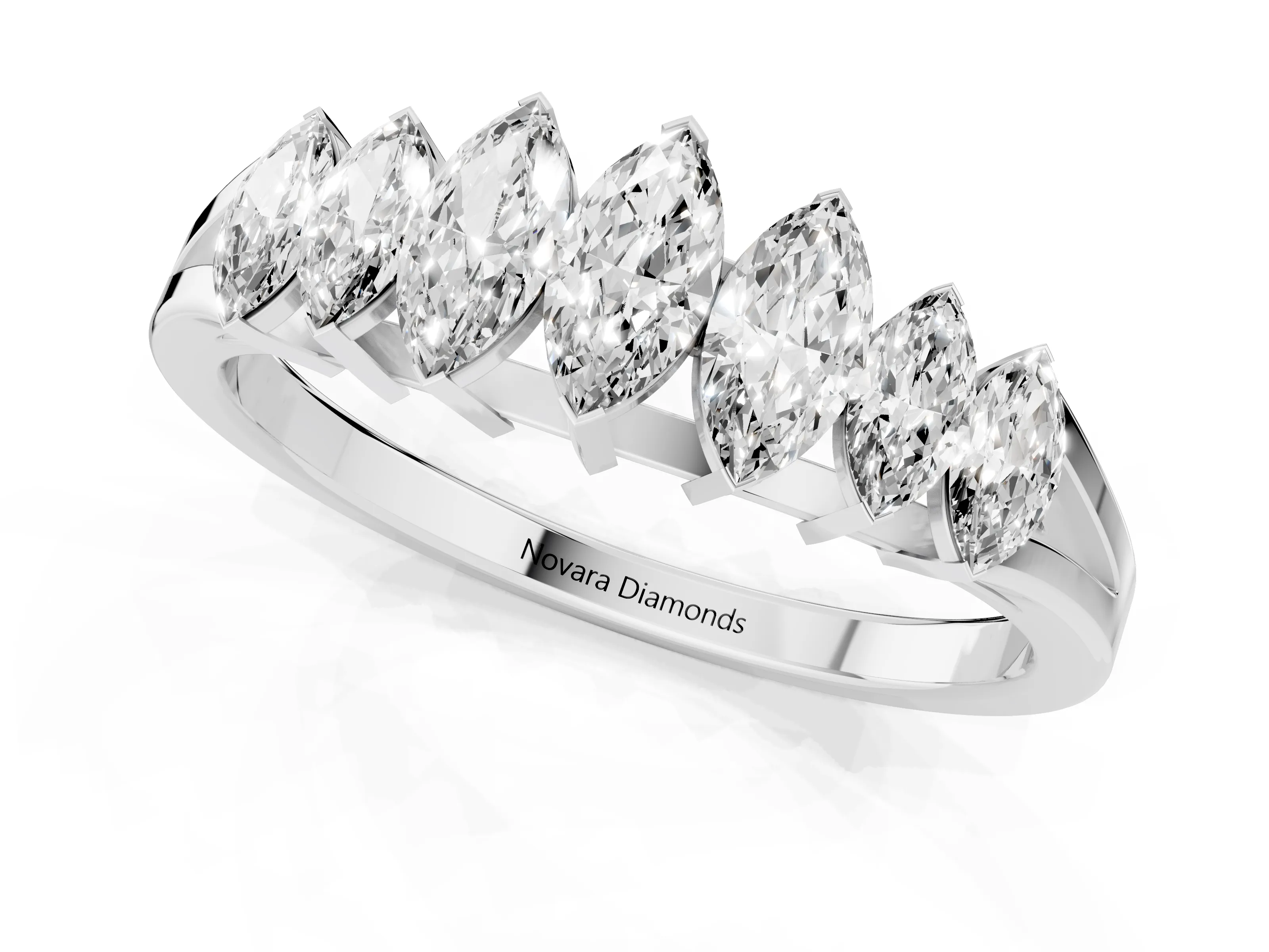 Marquise Diamond Half Eternity Band Set in Platinum with Seven Prong-Set Stones – second view