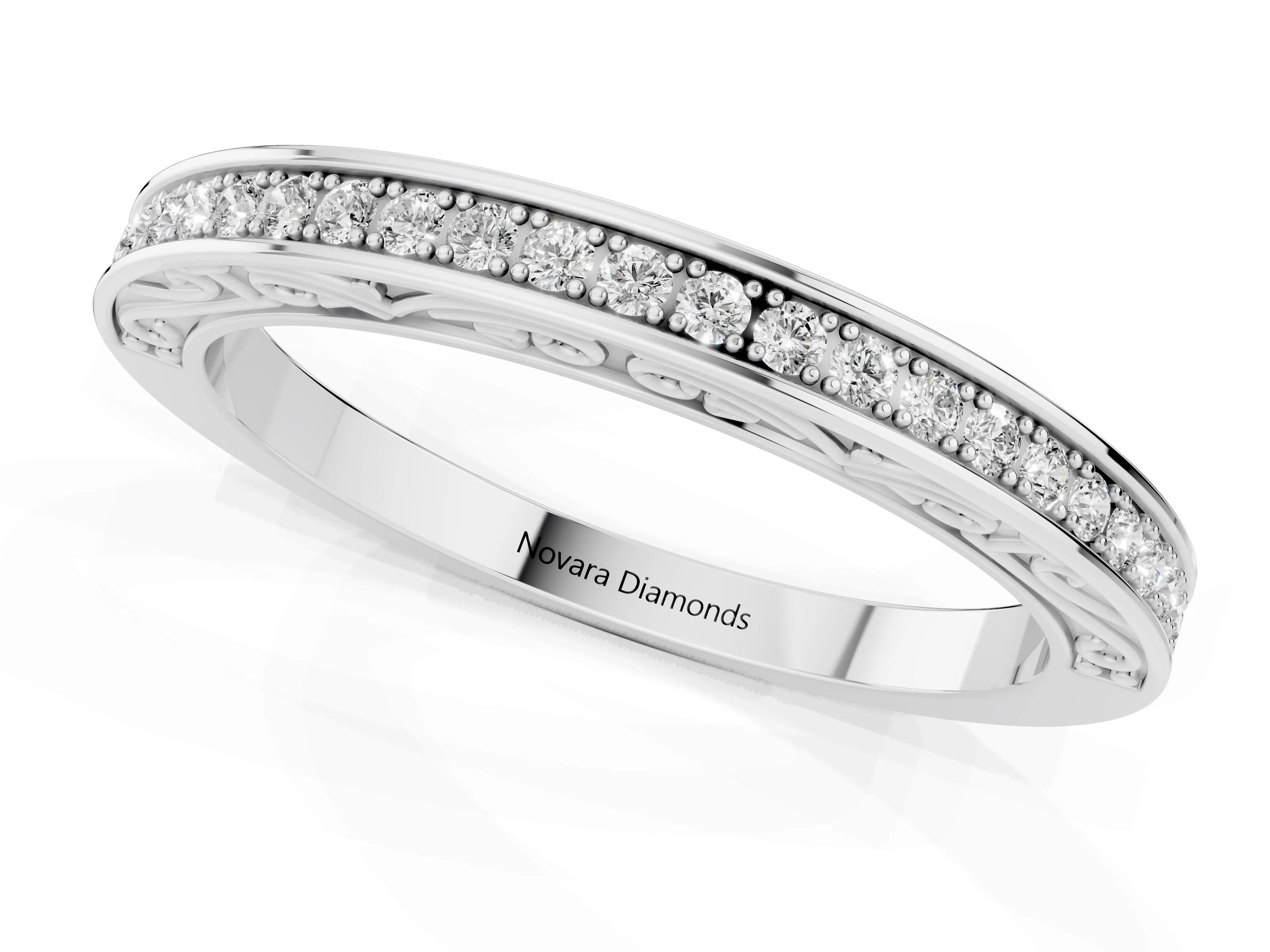 Round Diamond Channel Band Set in Platinum with Milgrain Engraving – second view