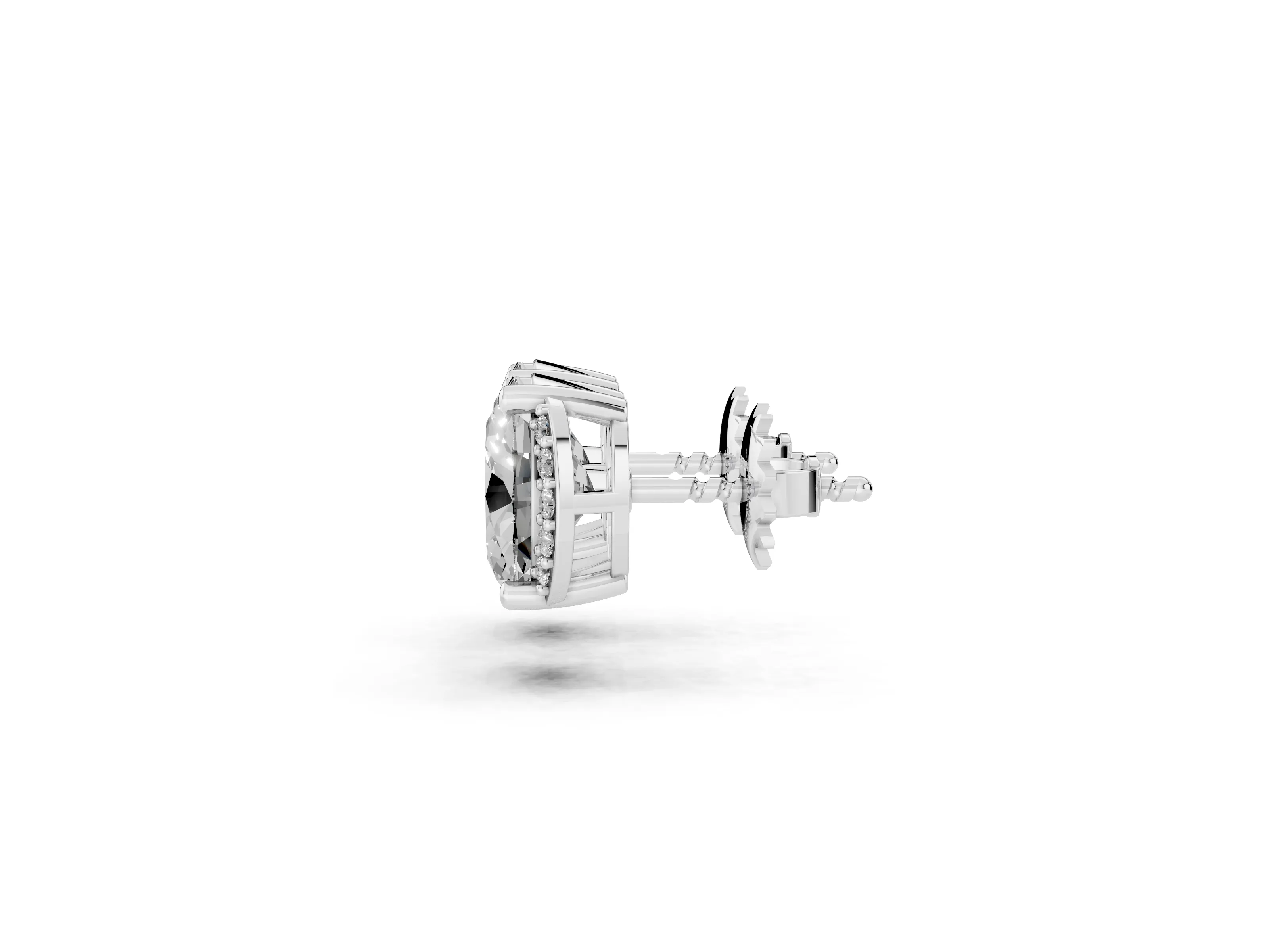 Oval Diamond Half Halo Stud Earrings Set in Platinum with Accent Halo – second view