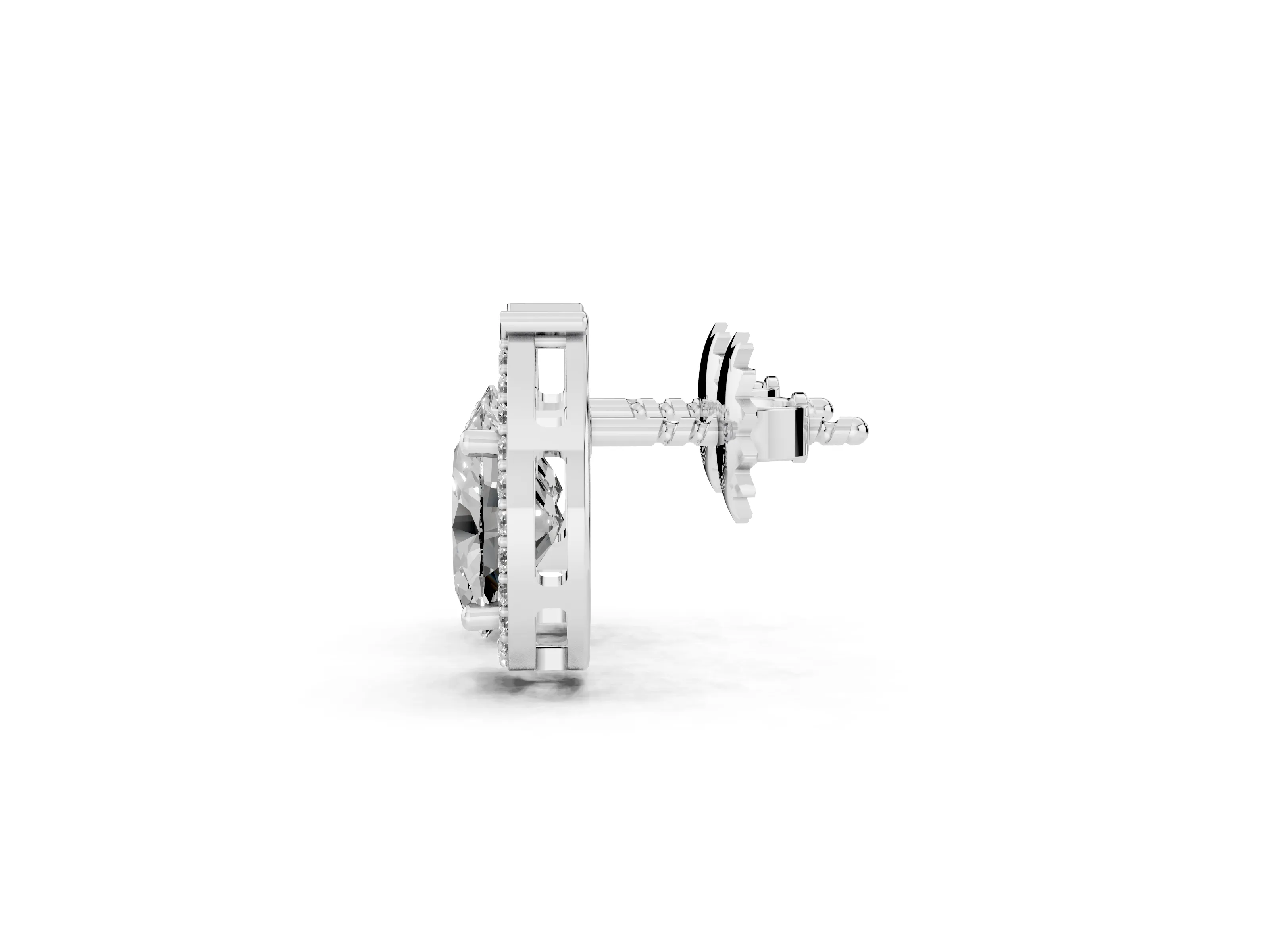 Oval Diamond Teardrop Framed Stud Earrings Set in Platinum with Accent Stones – second view