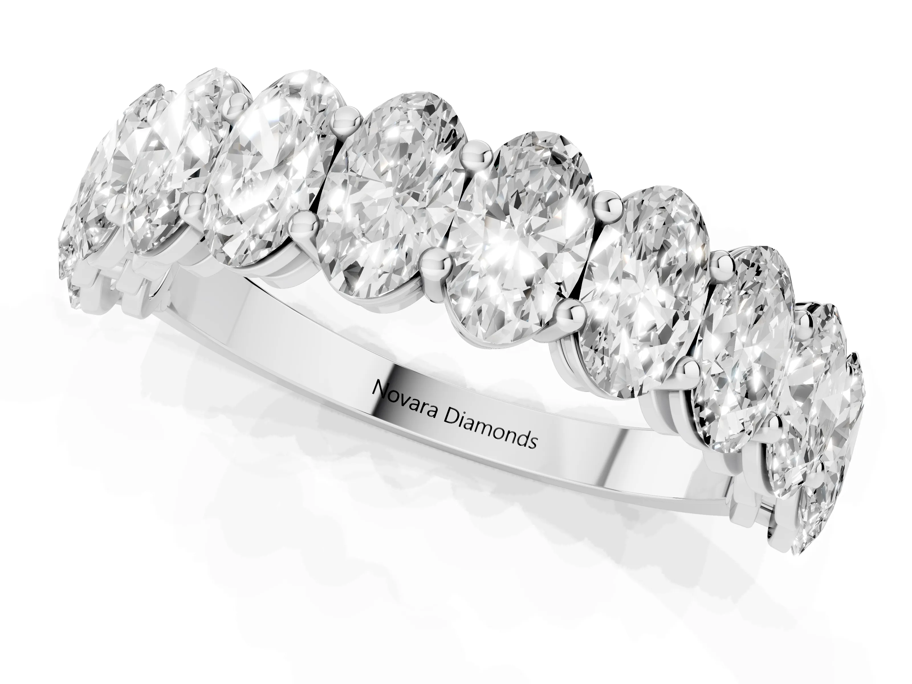 Oval Diamond Eternity Band Set in Platinum with Prong Setting – second view