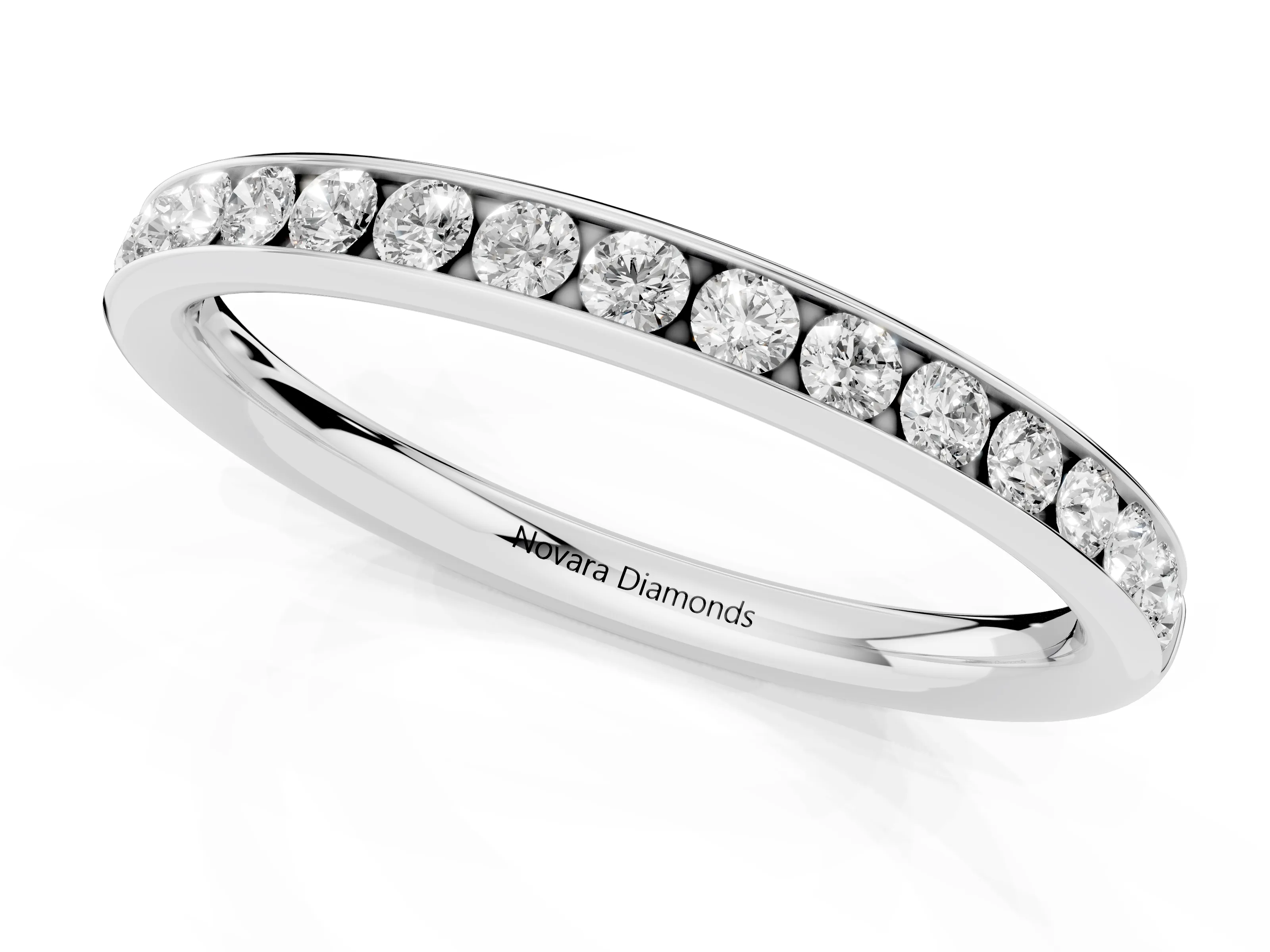 Round Diamond Everyday Comfort Fit Band Set in Platinum with Aligned Channel Row – second view