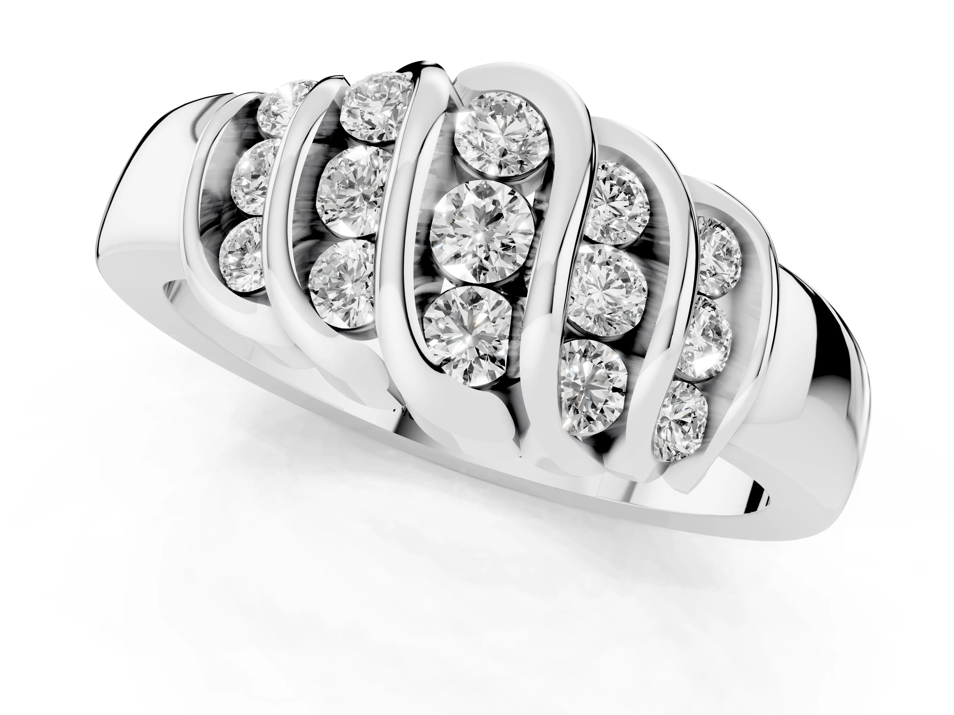 Round Diamond Multi-Row Crossover Band Set in White gold with Polished Curves – second view
