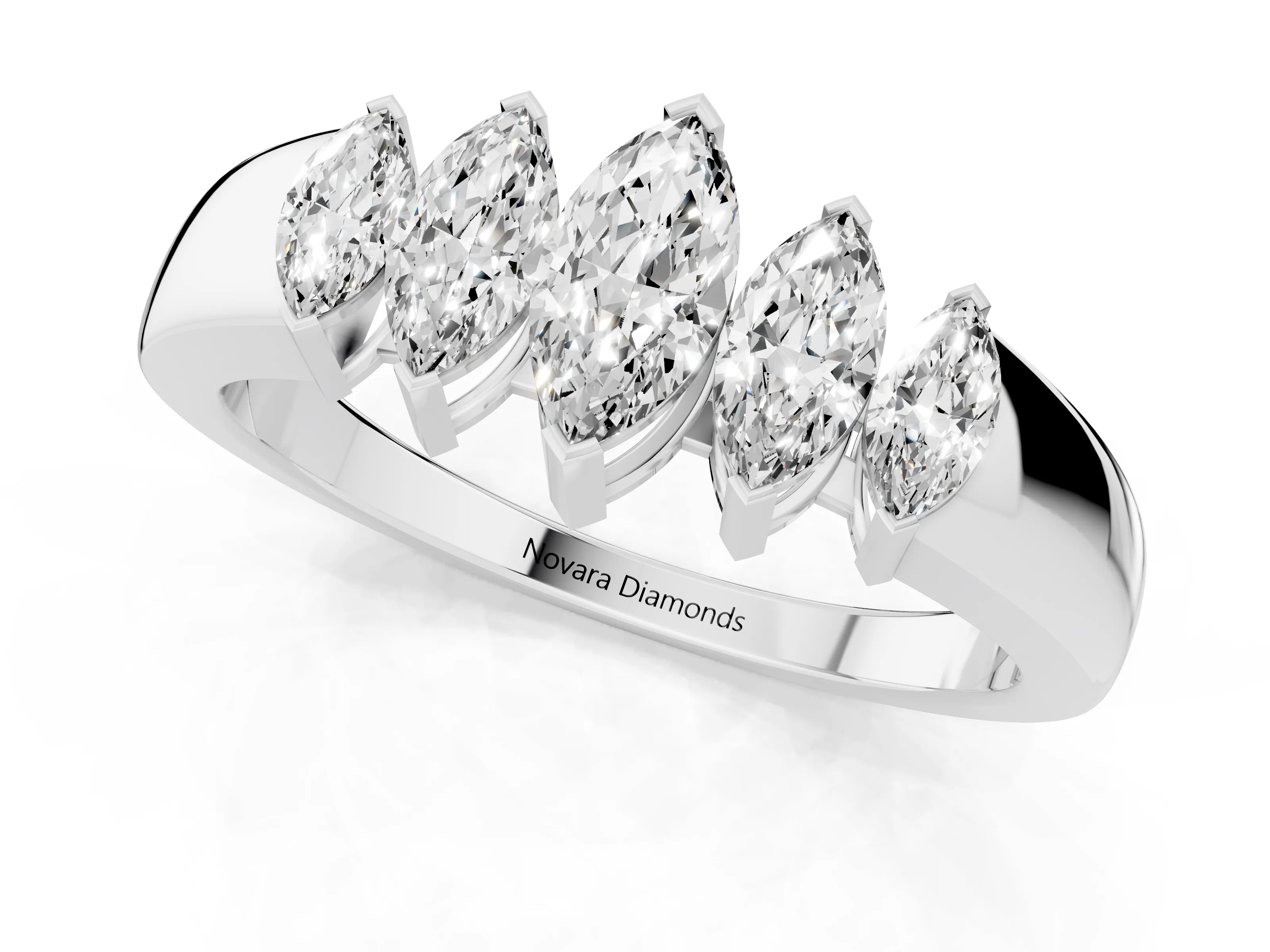 Marquise Diamond Five-Stone Band Set in Platinum with Bar Setting – second view