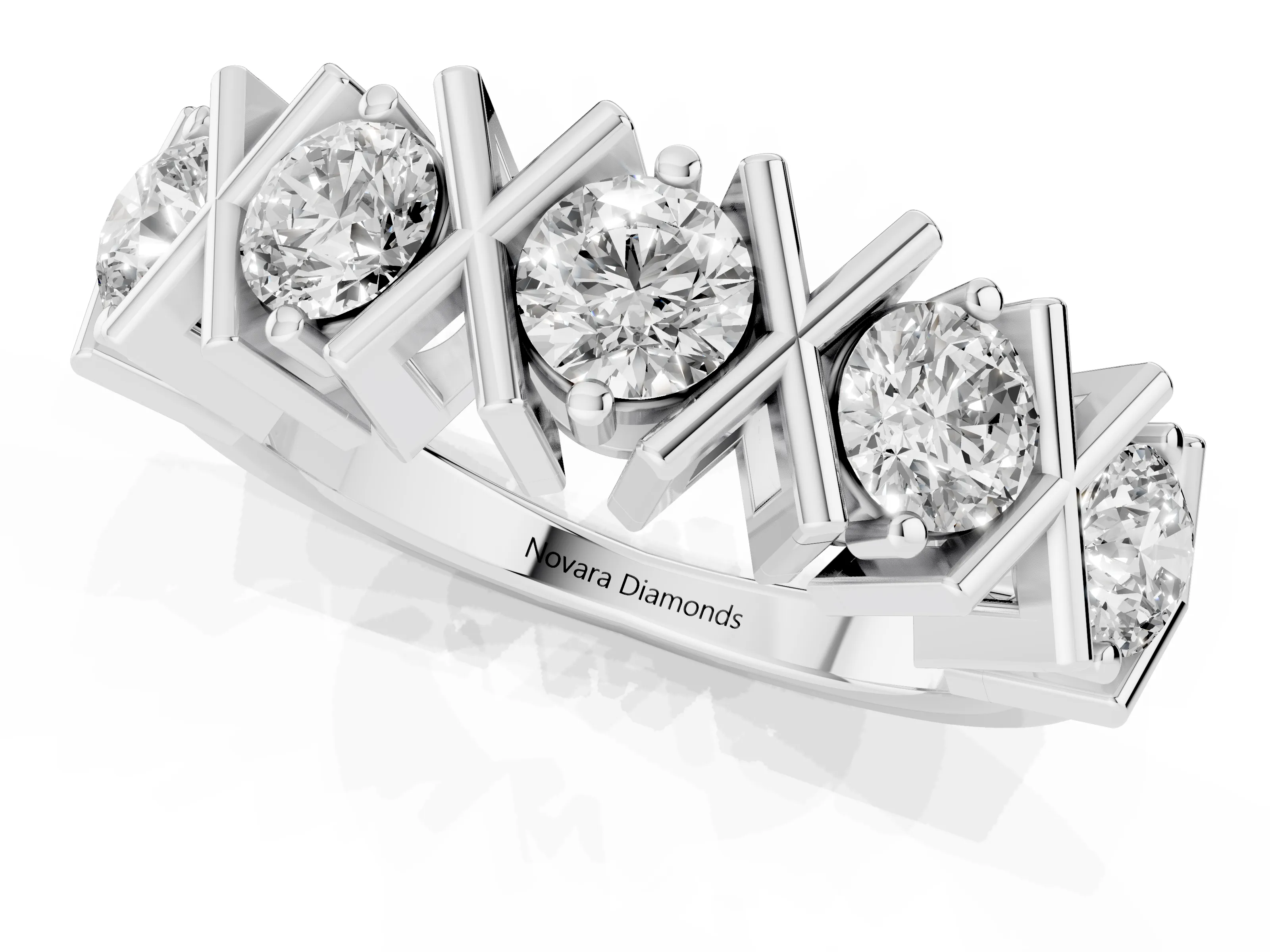 Round Diamond Channel Band Set in White gold with X-Prong Detail – second view