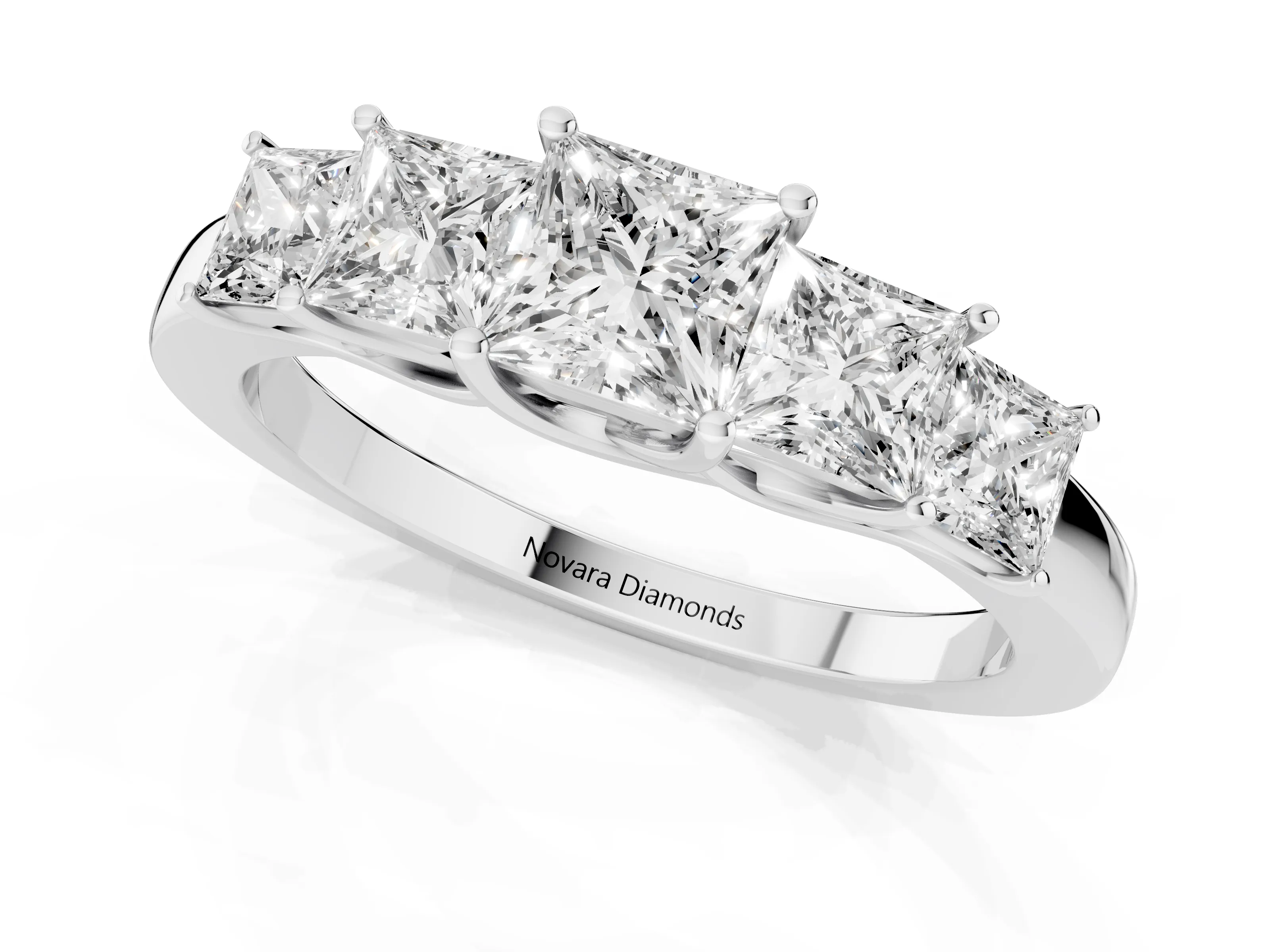 Princess Cut Diamond Five-Stone Ring Set in Platinum with Individual Prong Settings – second view