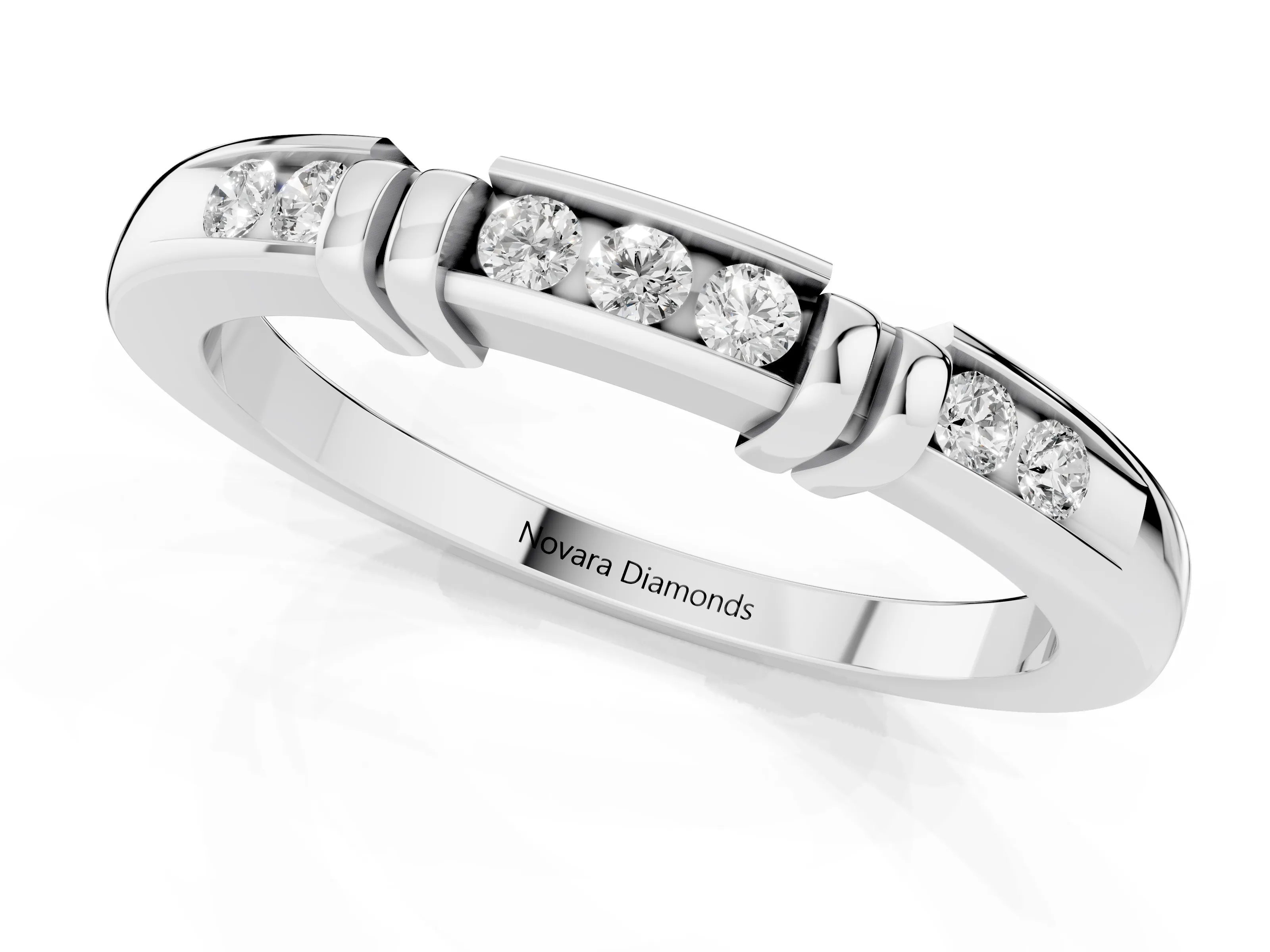 Round Diamond Half Eternity Band Set in Platinum with Channel and Bar Prong Setting – second view