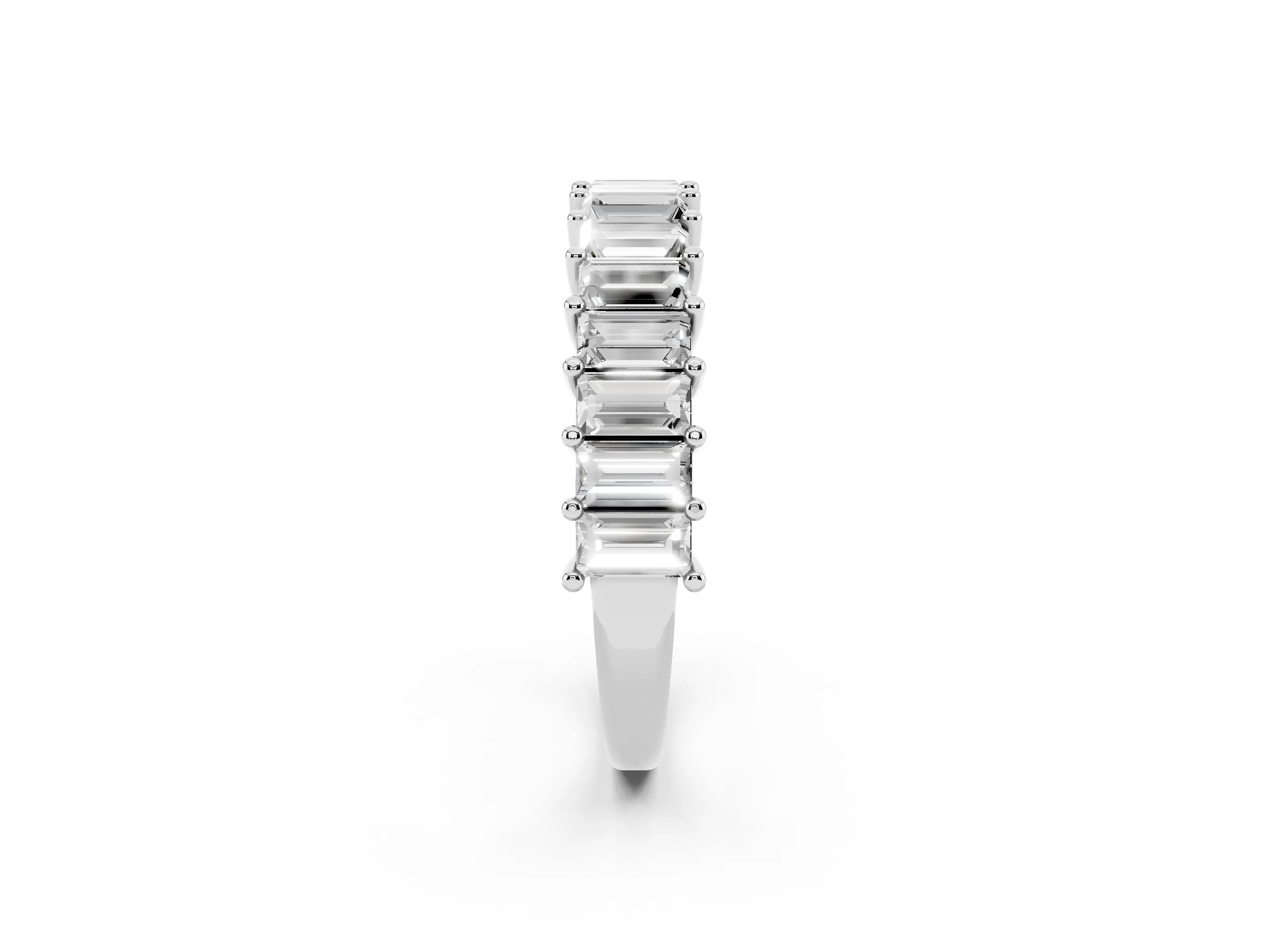 Baguette Diamond Half Eternity Band Set in Silver with Shared Prong Setting