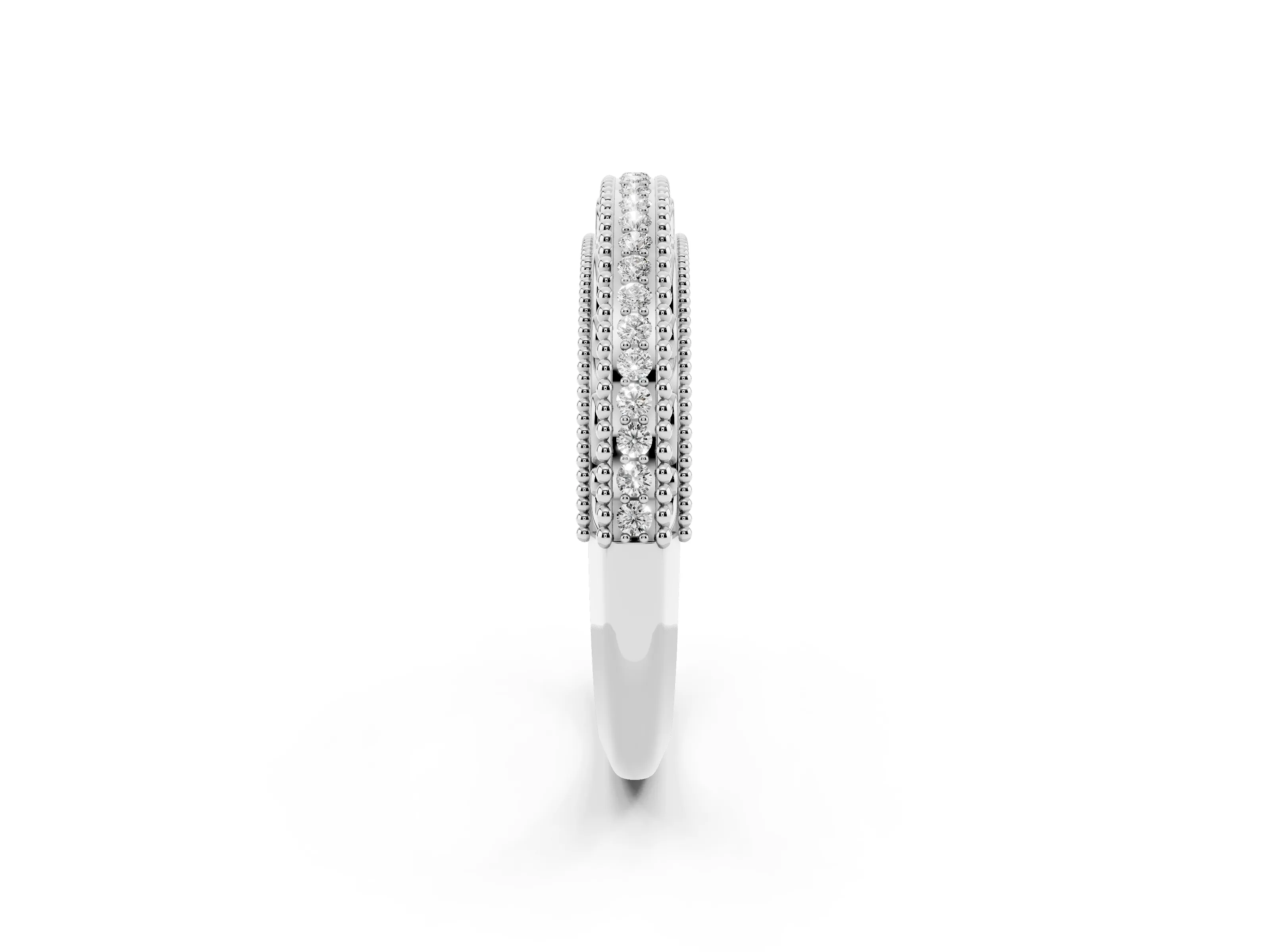 Round Diamond Pavé Eternity Band Set in White gold with Milgrain Edges