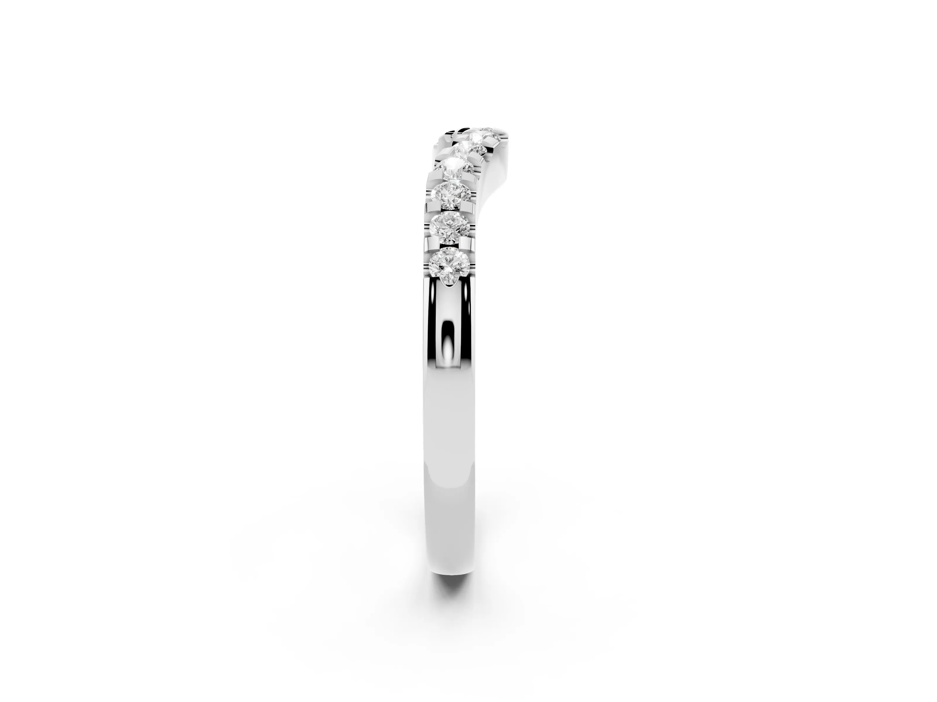 Round Diamond Curved Half Eternity Ring Set in Platinum with Shared Prong Setting