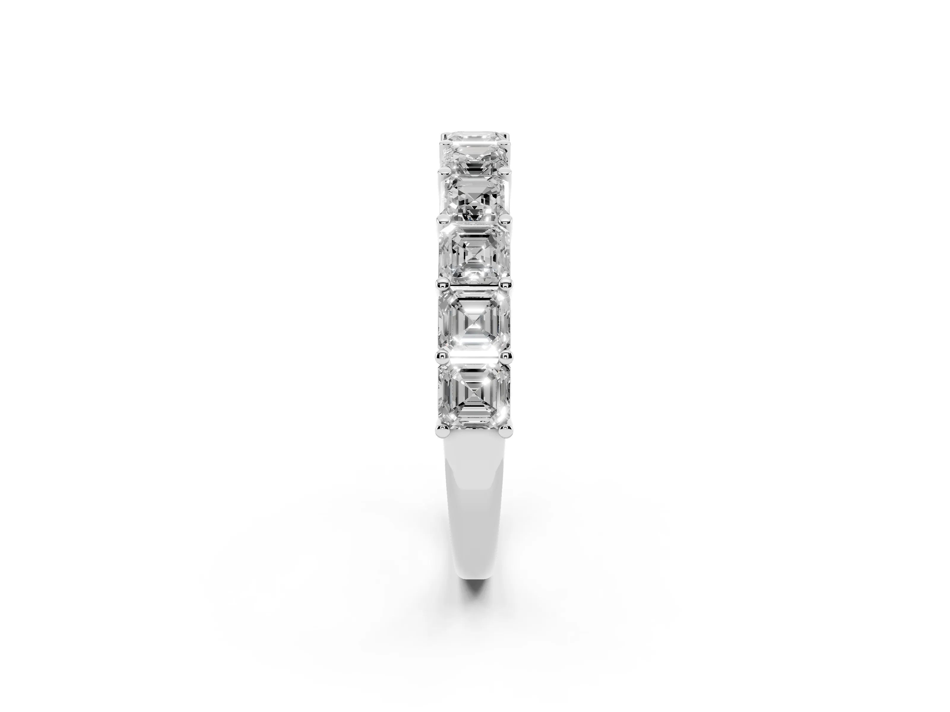 Asscher Cut Diamond Half Eternity Band Set in Silver with Shared Prong Setting