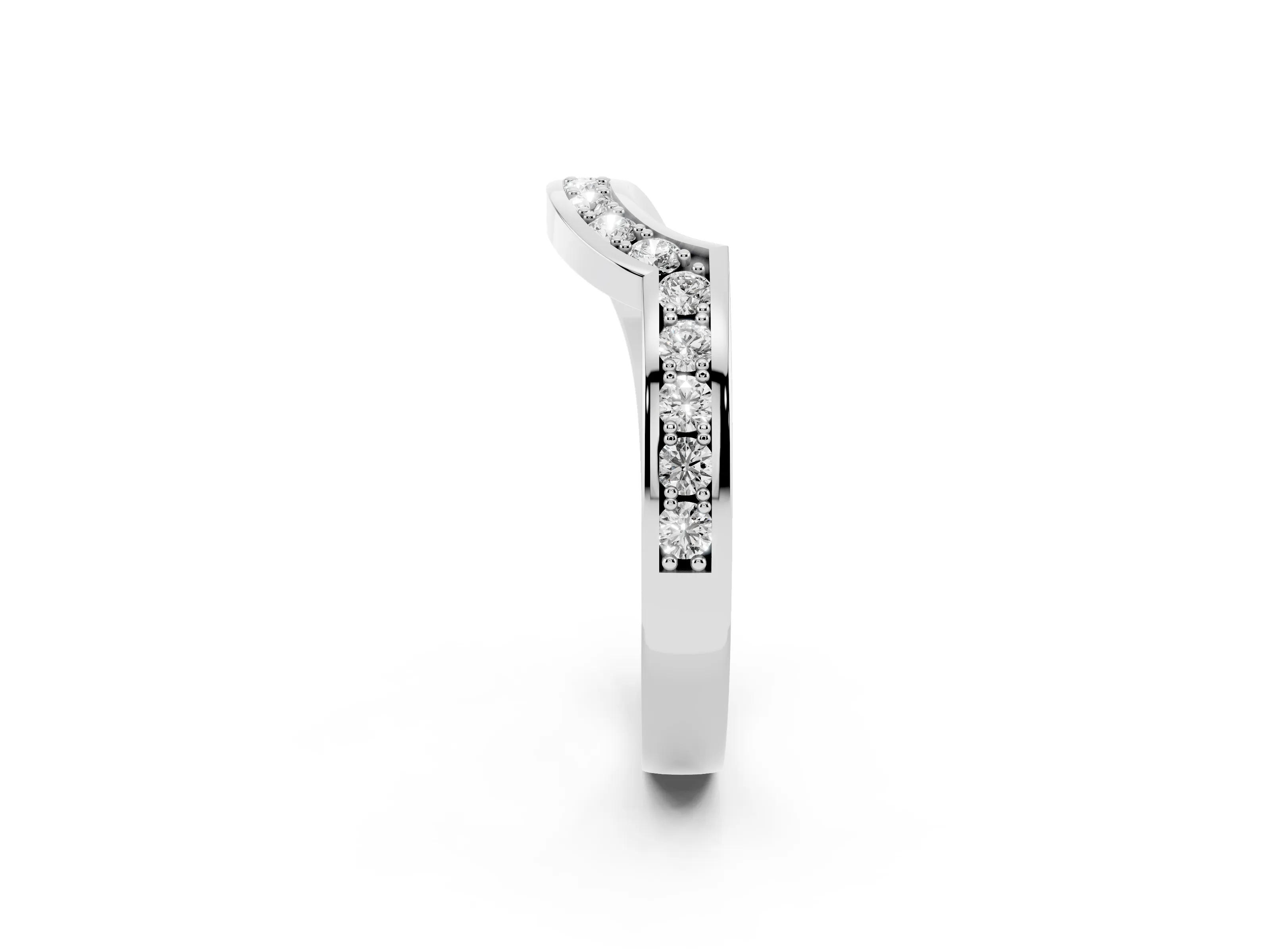 Round Diamond Curved Wedding Band Set in Platinum with Pavé Channel Setting