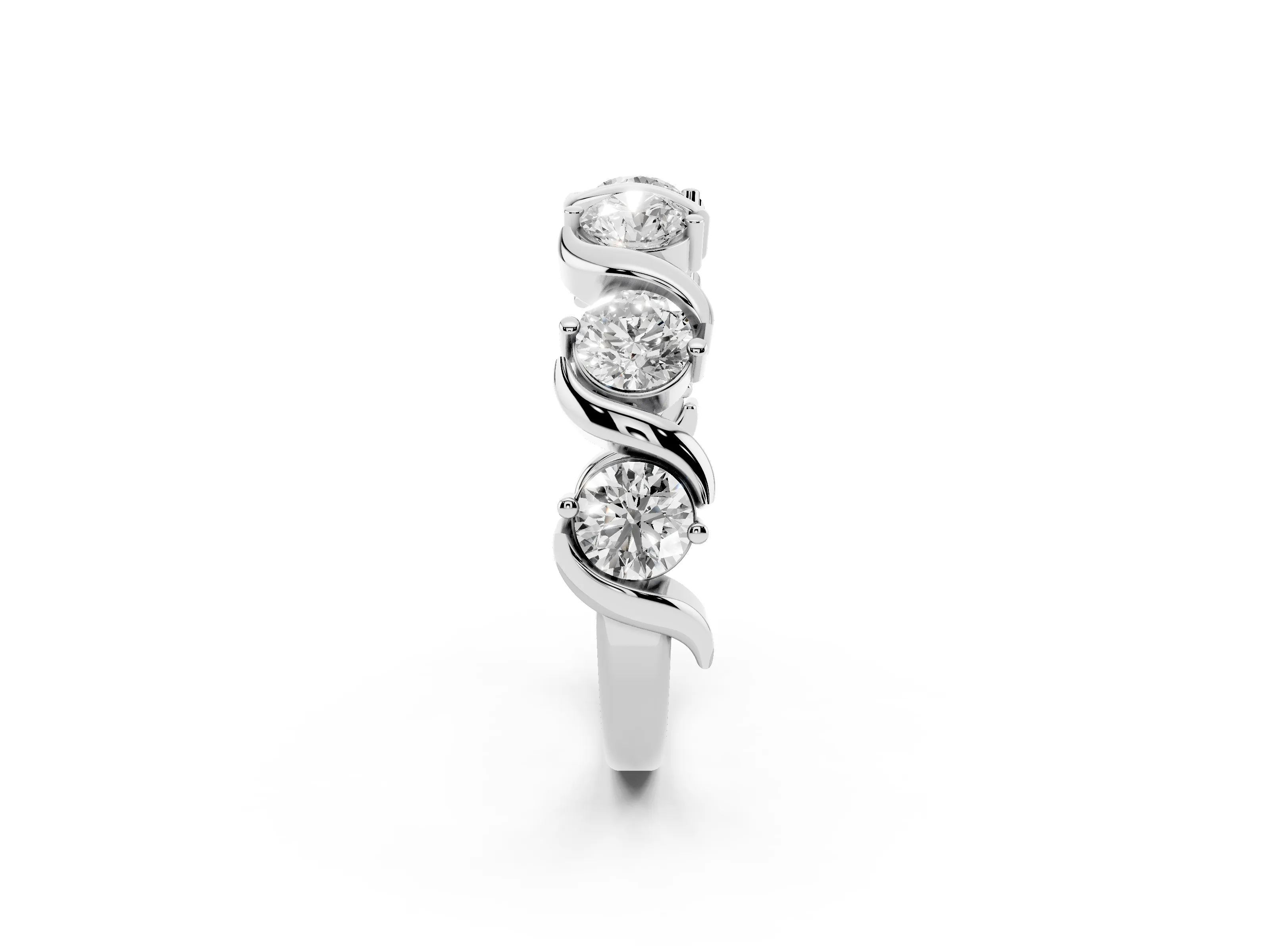 Round Diamond Six-Stone Wave Band Set in Silver with Shared Prong Setting