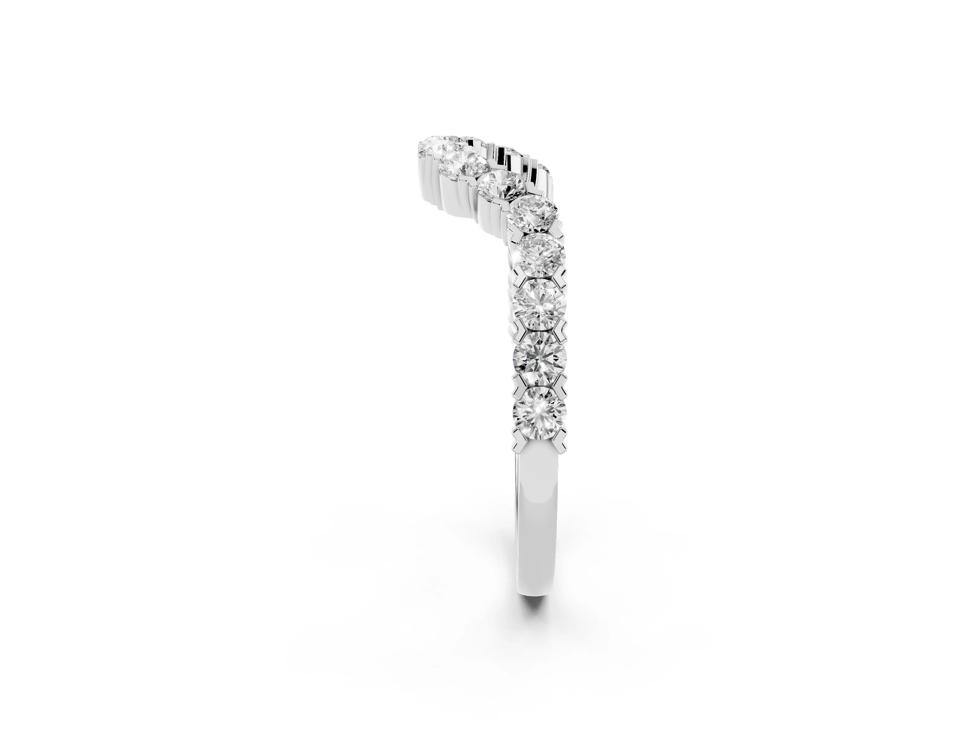 Round Diamond V-Shaped Pavé Band Set in Platinum with Prong Setting