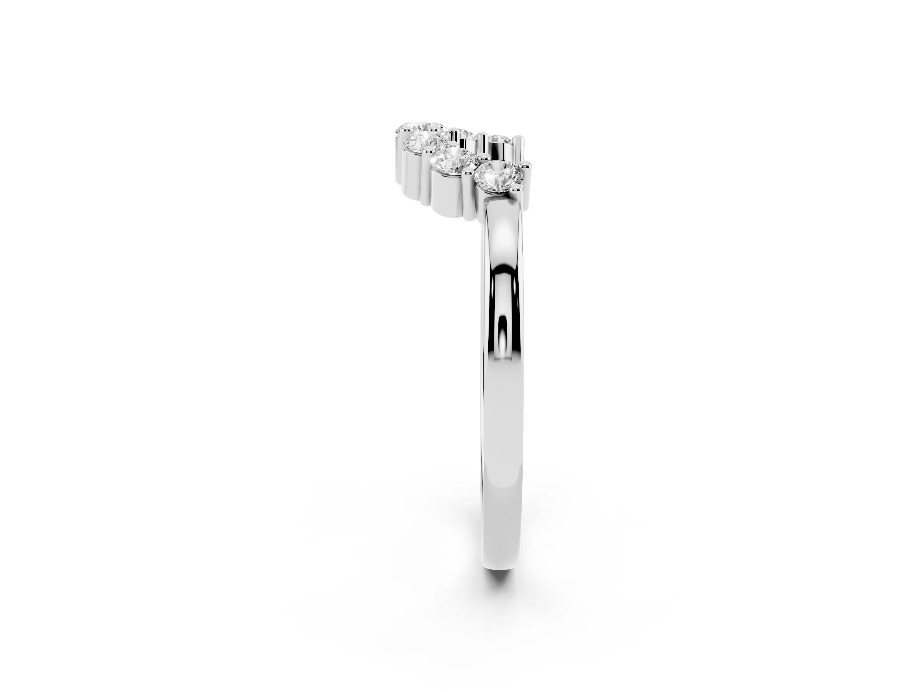 Round Diamond Curved Pavé Band Set in White gold with Prong Setting