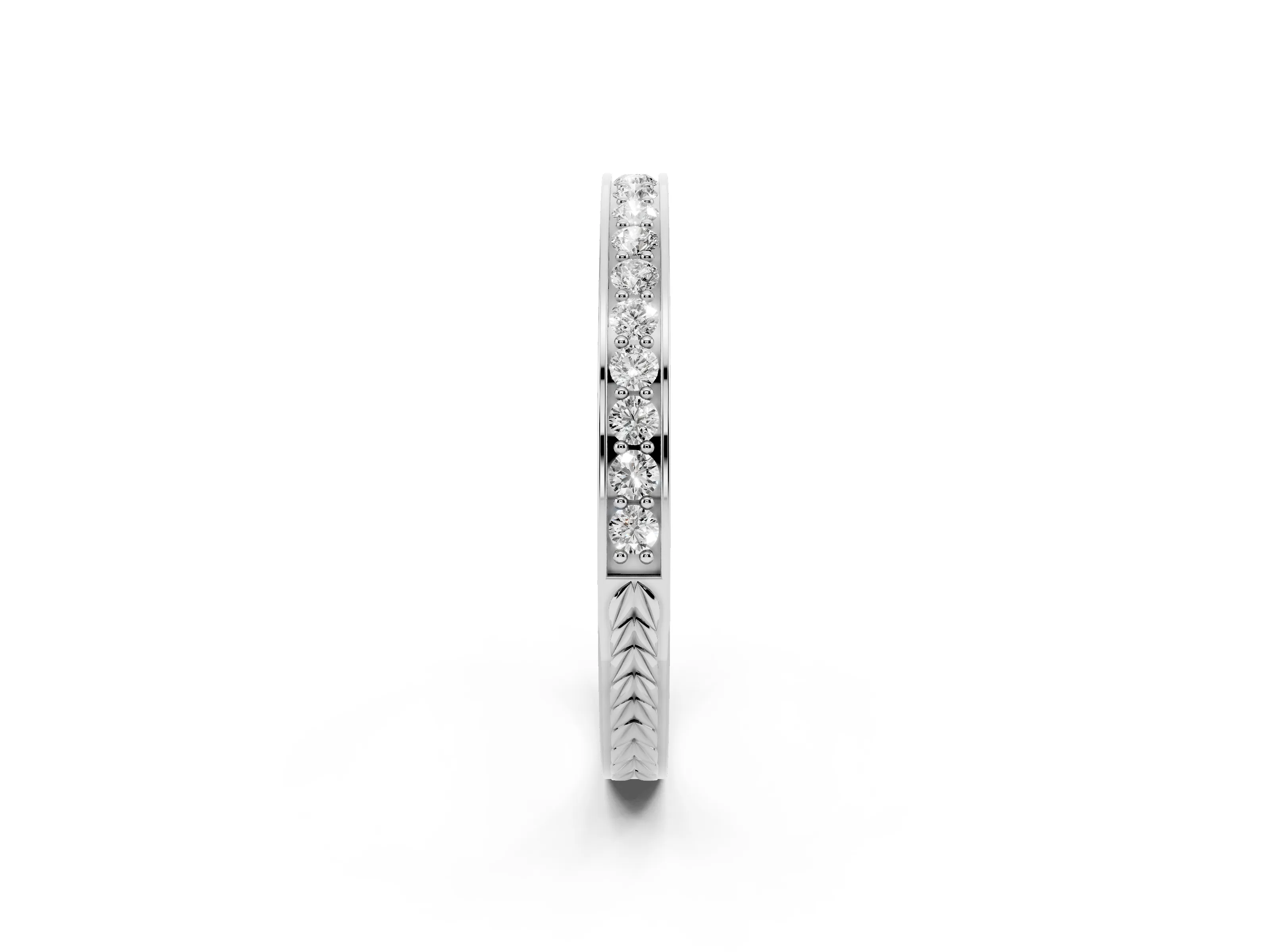 Round Cut Diamond Pavé Eternity Band Set in White gold with Channel Walls
